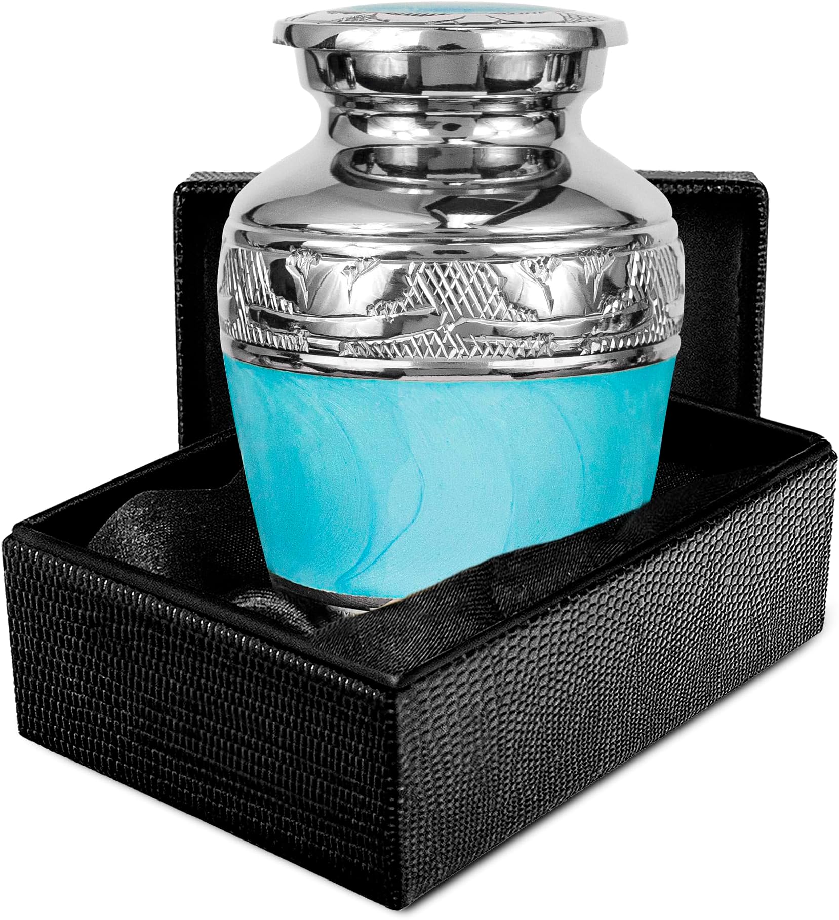 Small Urns for Human Ashes Keepsake, Decorative Mini Cremation Urn for Adult Men and Women, Small Light Blue with Silver Lining