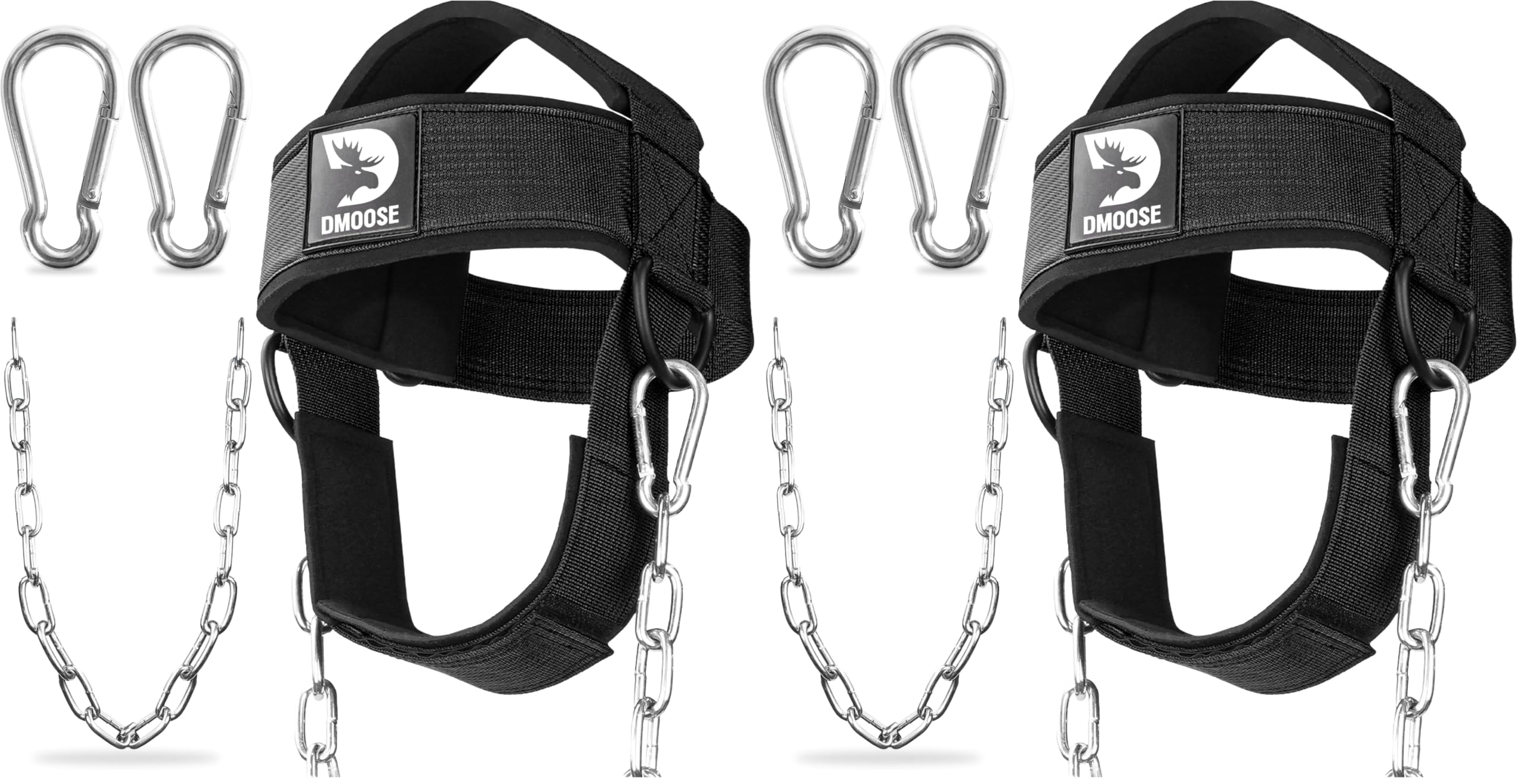 DMoose Fitness Neck Harness for Weight Lifting - Soft Padded Head &amp; Chin Strap with 30" Heavy Duty Steel Chain - Neck Exerciser, Trainer &amp; Strengthener to Support Injury Recovery and Intense Workouts