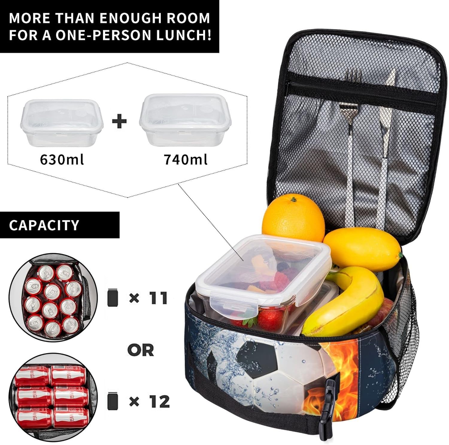 Soccer Ball Sport Lunch Bag For Boys Girls Reusable Lunch Box Insulated Meal Bags Portable Lunch Tote For Kids School Men Work Travel Picnic