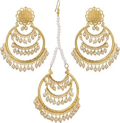 Jwellmart Indian Bridal Wedding Collection Jadau Style Maang Tikka Earrings Set for Women
