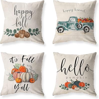 HUYAW Happy Camper Camping Welcome Decorative Throw Pillow Covers Adventure Awaits Pillow Cases Set Of 4 18 X 18 Inch Home Rv Decor
