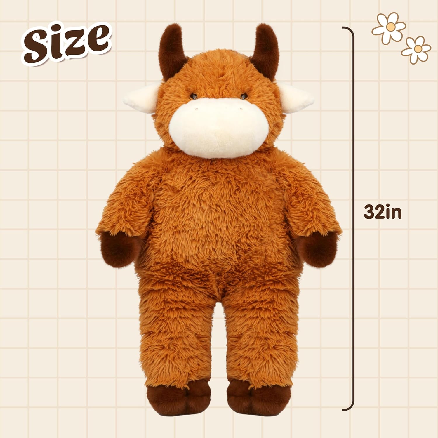 32" Big Highland Cow Stuffed Animal, Giant Highland Cow Plush Toy Huge Size Fluffy Plushy Fat Plushie Gift for Kids - Image 3