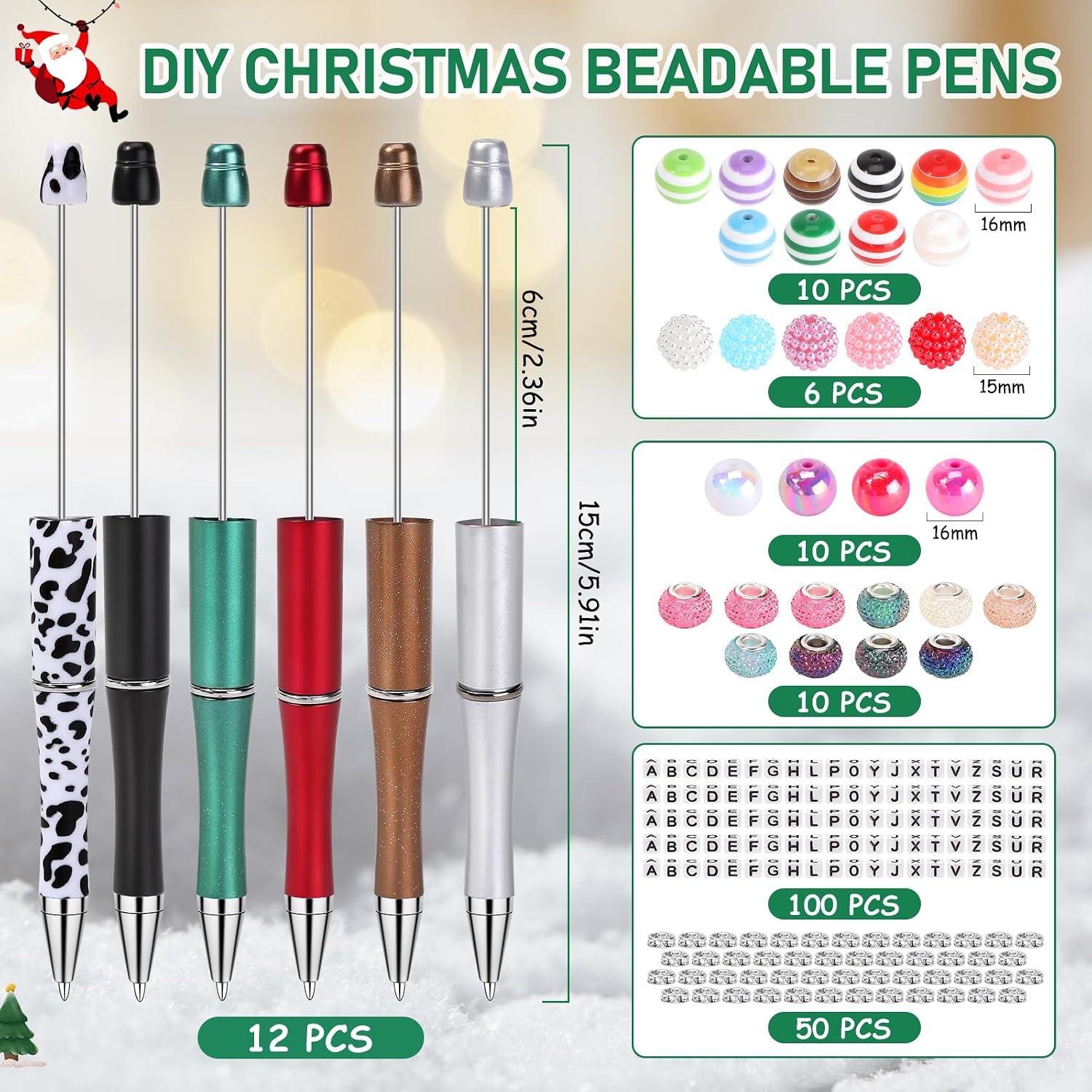 Zifengcer 192Pieces DIY Beaded Pens Kit - Beads beadable Supplies Bulk Diamond Art Pen,Beads for pens Making kit