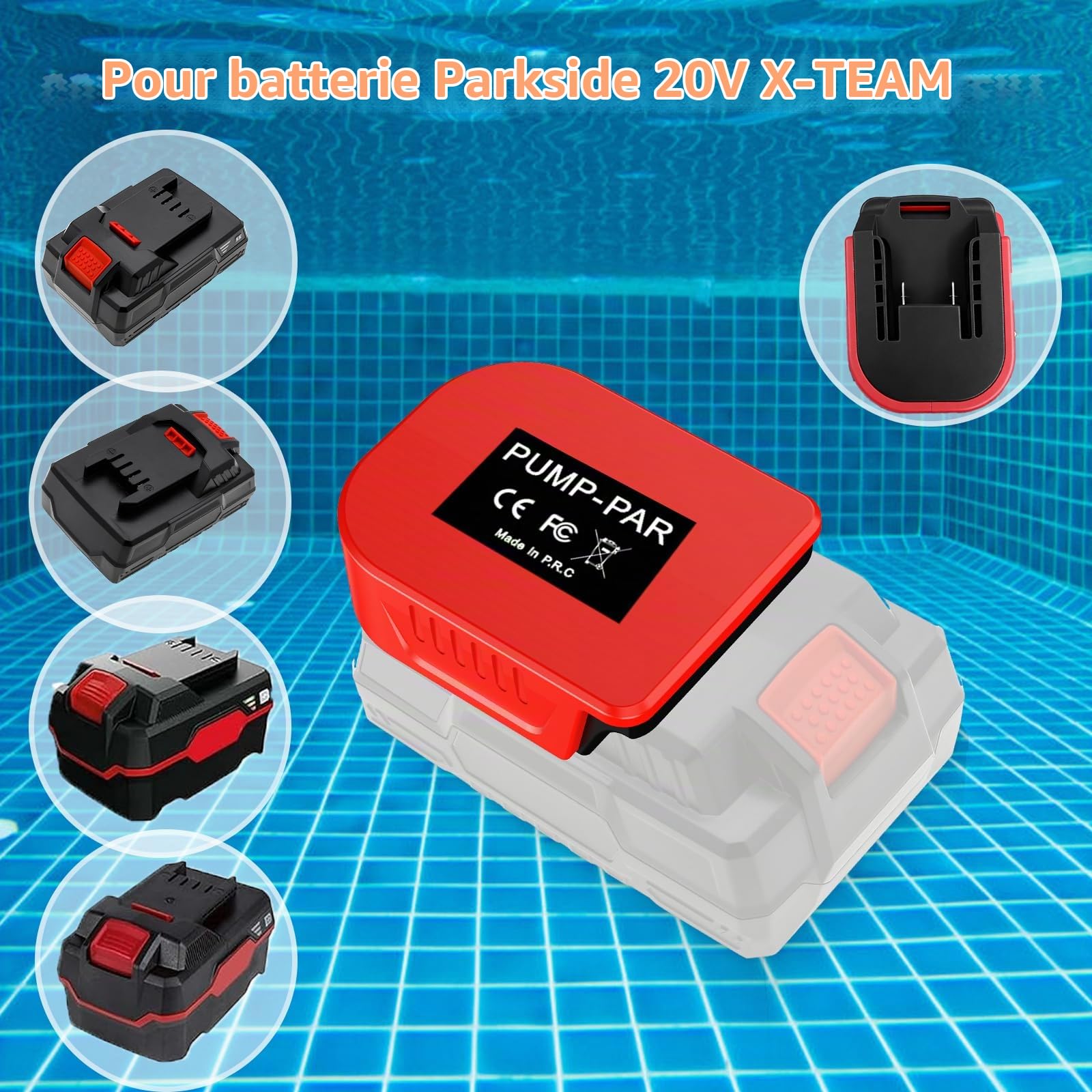 Pompe submersible 635 GPH pour batterie Parkside 20 V XTEAM, pompe à eau sans fil avec filtre à sédiments, pompe de transfert sur batterie 100 W à haut débit pour piscine, jardin, baignoire