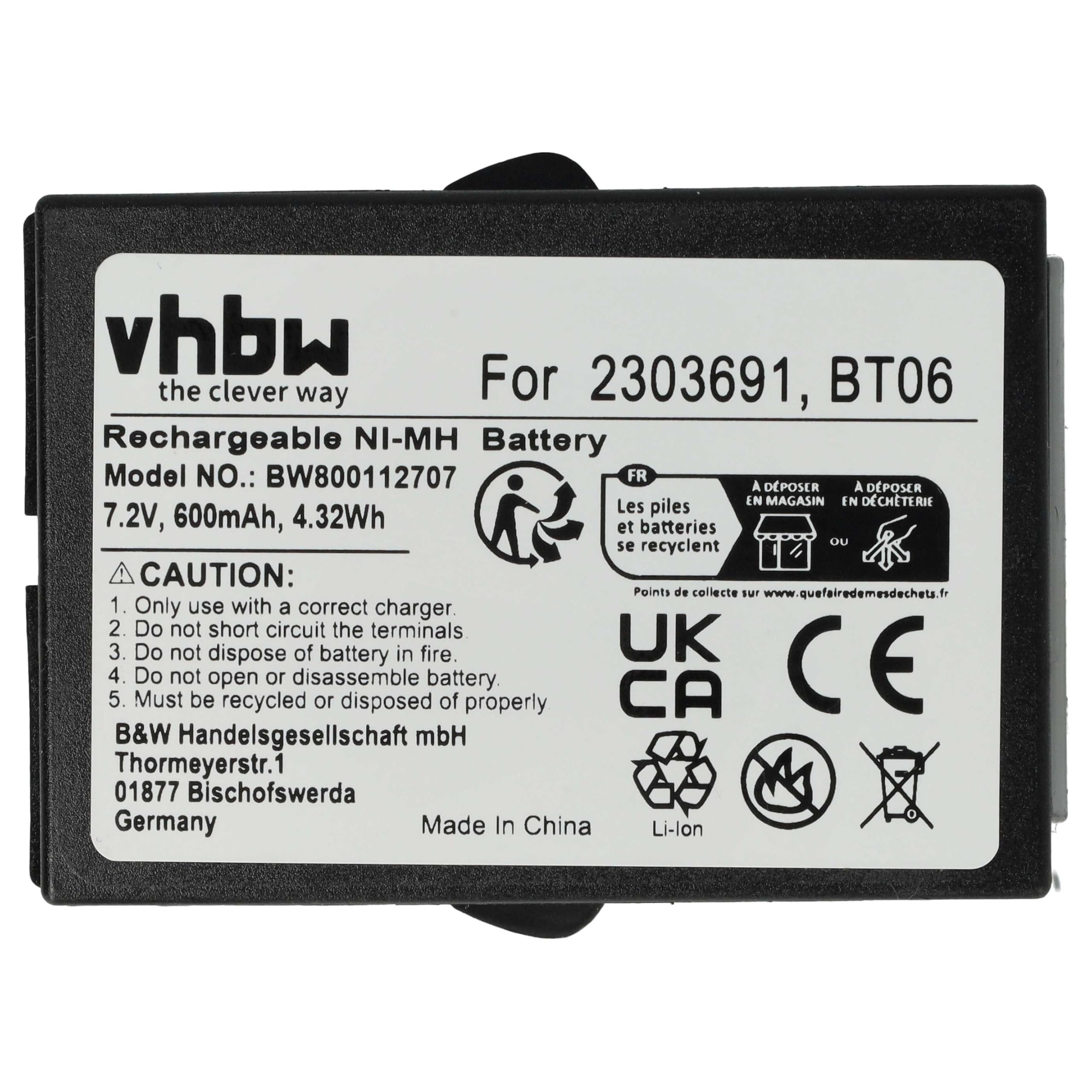 vhbw 2X batería reemplaza Danfoss 2303691, BT06 para Mando a Distancia Industrial (600 mAh, 7,2 V, NiMH) - Negro