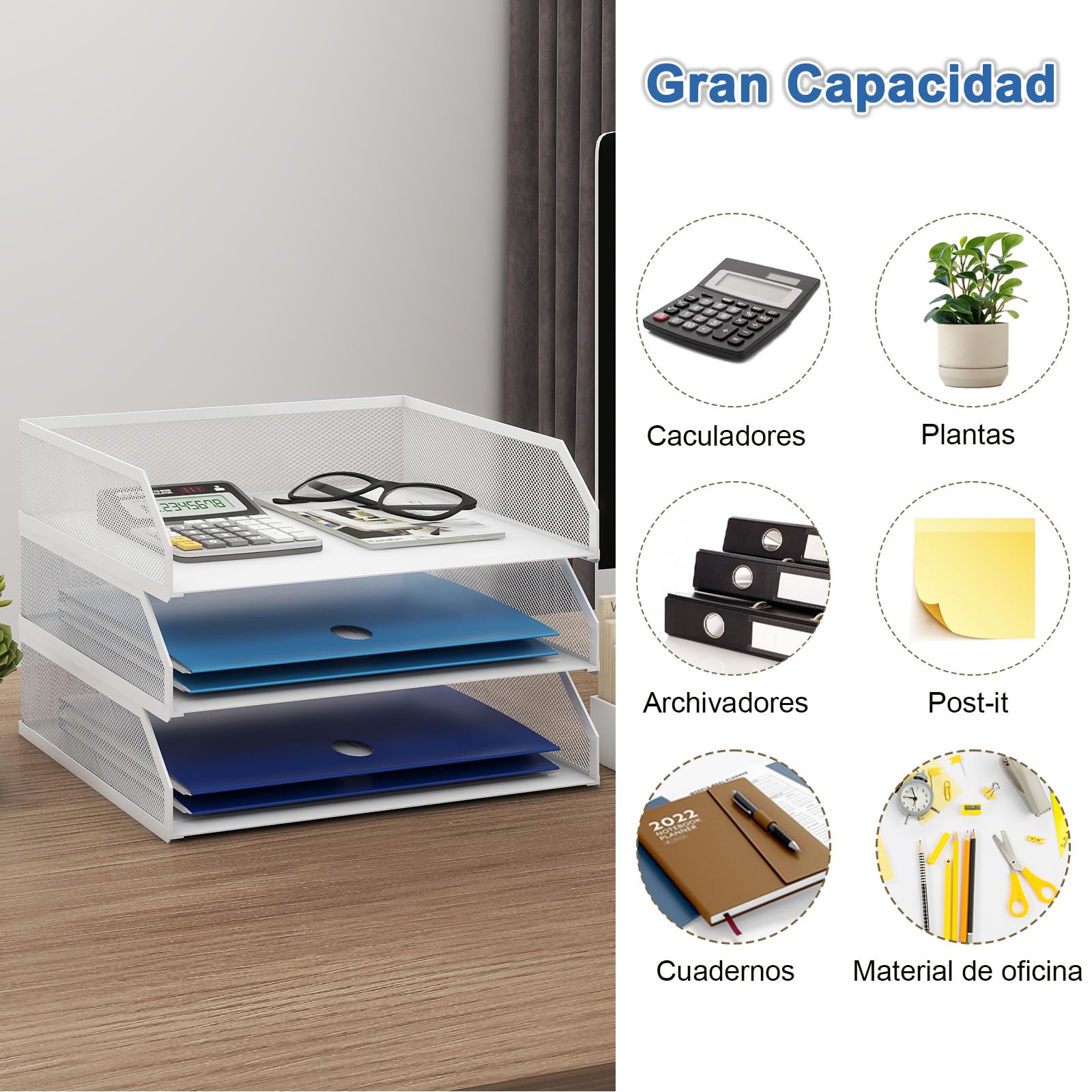 PUNCIA Bandeja para Cartas A4 Archivador de Documentos 3 Bandejas Metal Escritorio Organizador de Archivos Bandeja de Papel Almacenamiento para Oficina Sala de Trabajo Escuela Oficina Blanco