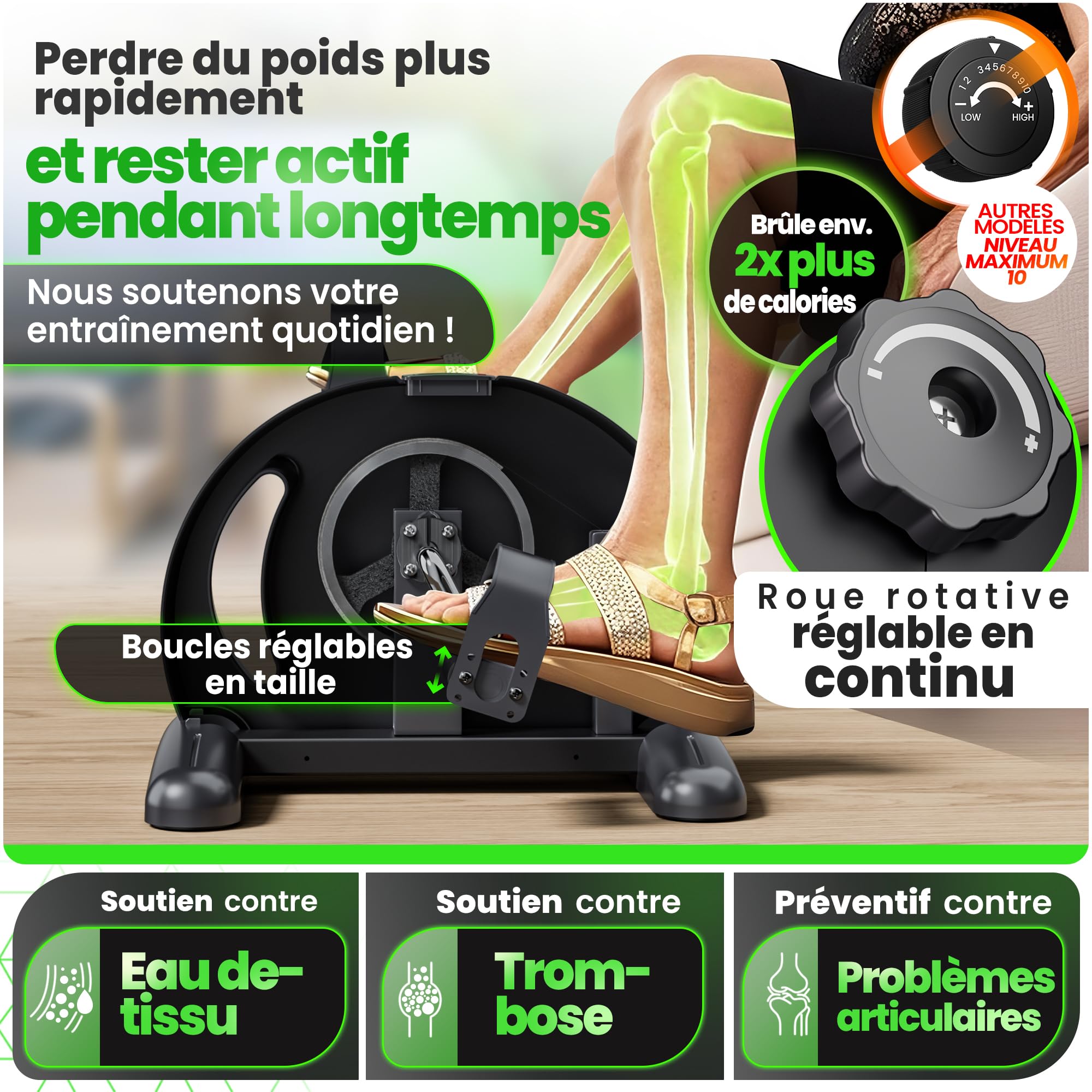 Ultrasport Mini Vélo d'Appartement avec Écran LCD, Tapis Antidérapant et Sangle de Fixation