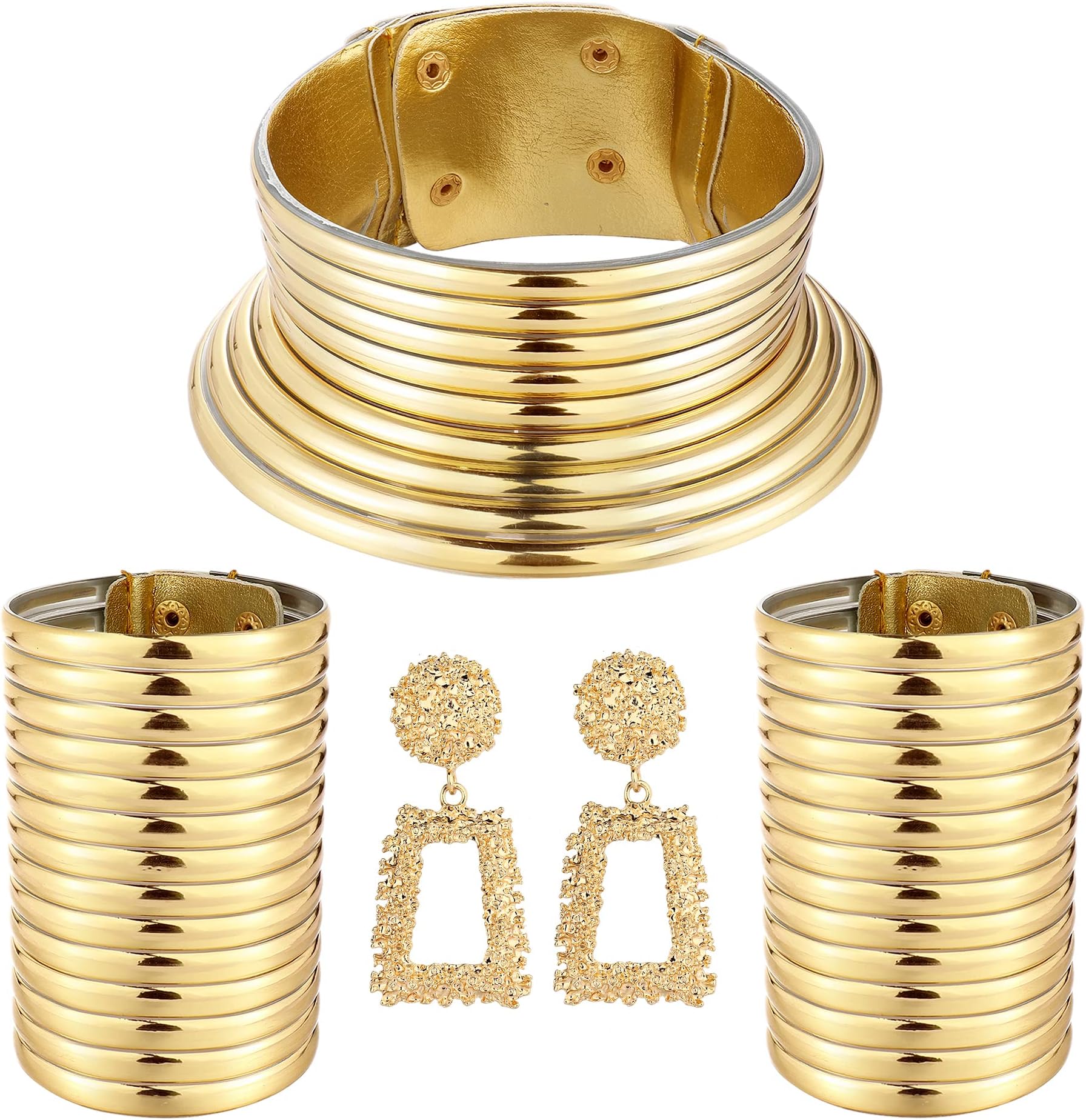 sailimueSAILIMUE 4pcs African National Jewelry for Women African Egyptian Choker Collars Gold Chunky Statement Leather Necklace Bangle Bracelet Earring Jewelry Set