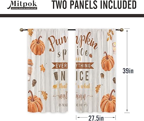 Miniatura 9 de Cortinas de cocina con calabazas de otoño y otoño, hojas de arce rústicas, florales, cosechas de Acción de Gracias, tablero de madera de campo de
