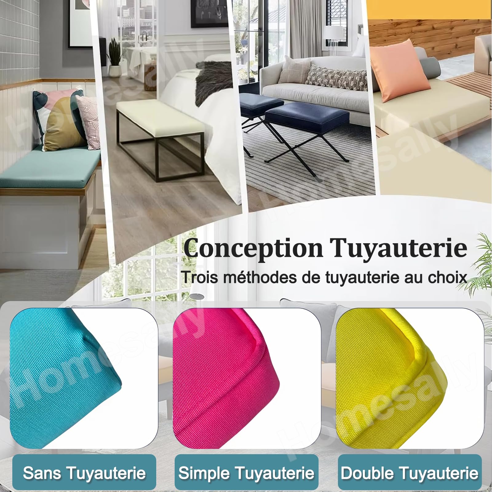 Coussin De Banc Sur Mesure Homesally 5 Cm - Imperméable Extérieur Avec Fond Antidérapant