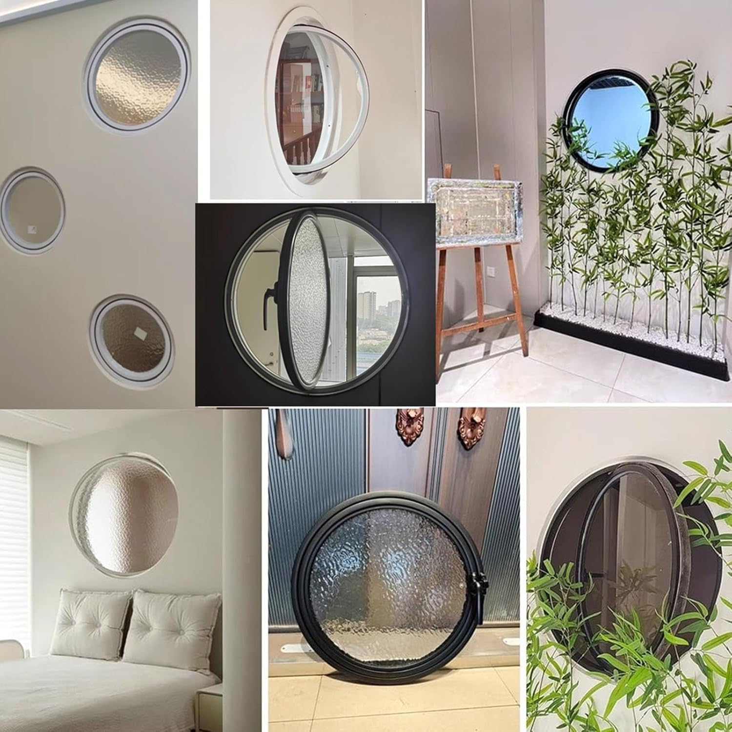 Flush Mount Shed Window, 360° Rotatable Round Tempered Glass Shed Window, Aluminum Ventilation Windows with Handles, for Bathroom, Bedroom, Living Room(White-B,90cm/35.4)