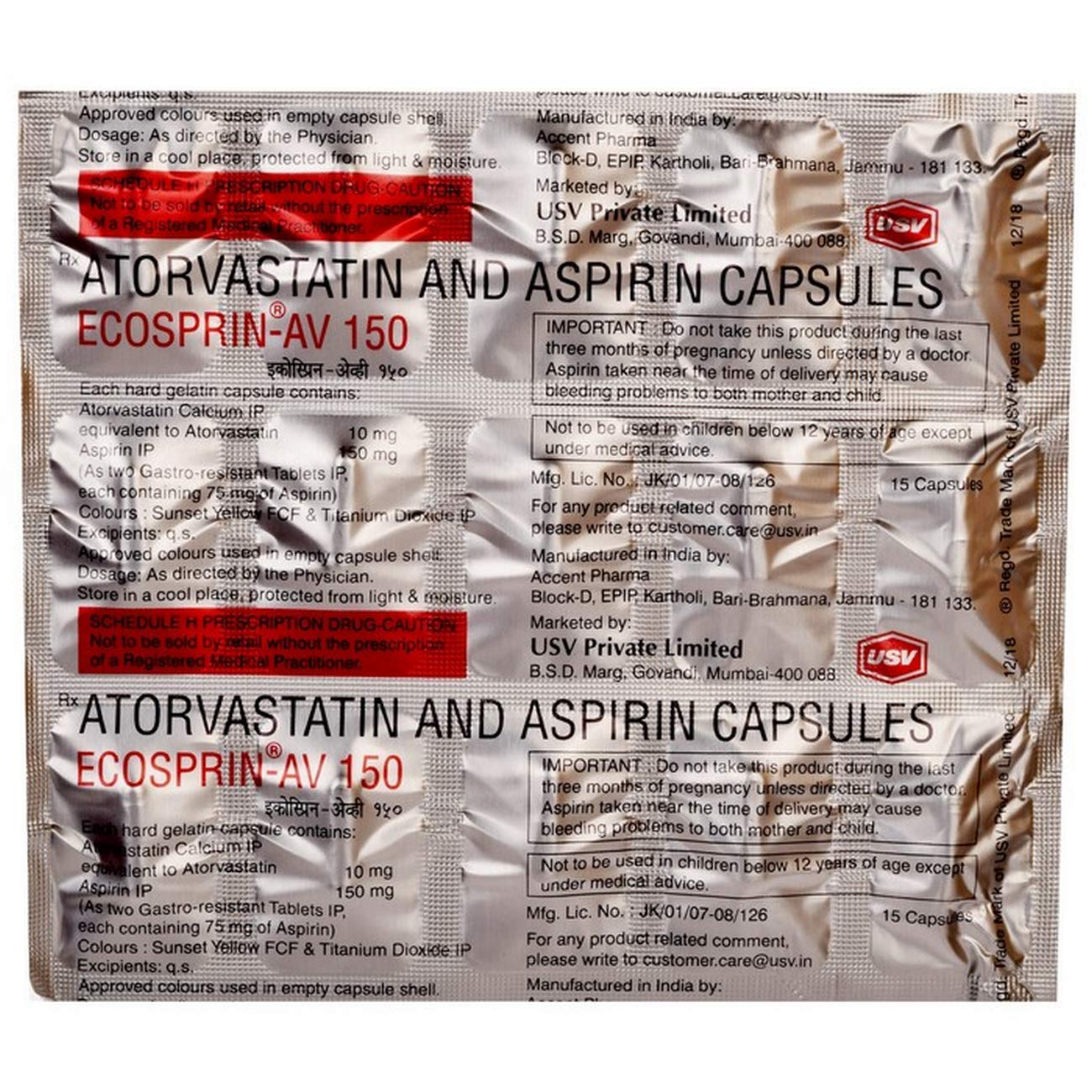Ecosprin - AV 150 - Strip of 15 Capsules