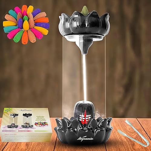 SIGNAMIO Fuente de cascada de humo Shiva con lingam of Lord Shiva Estatua ídolo Shivling quemador de incienso con 30 conos de incienso de reflujo