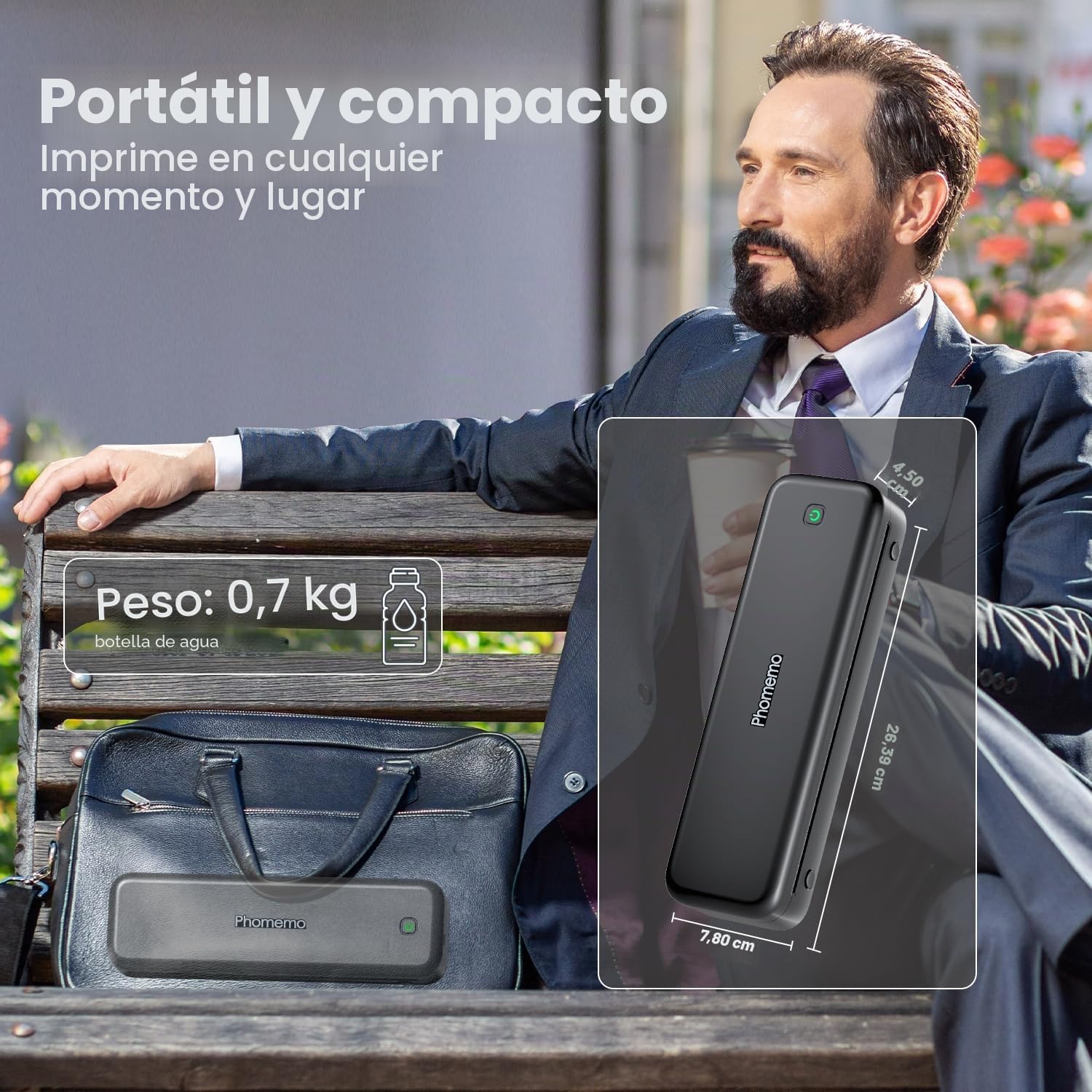 Phomemo M834 Impresora Termica A4, Impresora Portatil Inalambrica, Conexión de Smartphone por Bluetooth, Admite Papel Térmico A4, con Maletín de Transporte y 4 Rollos de Papel Térmico, Negro