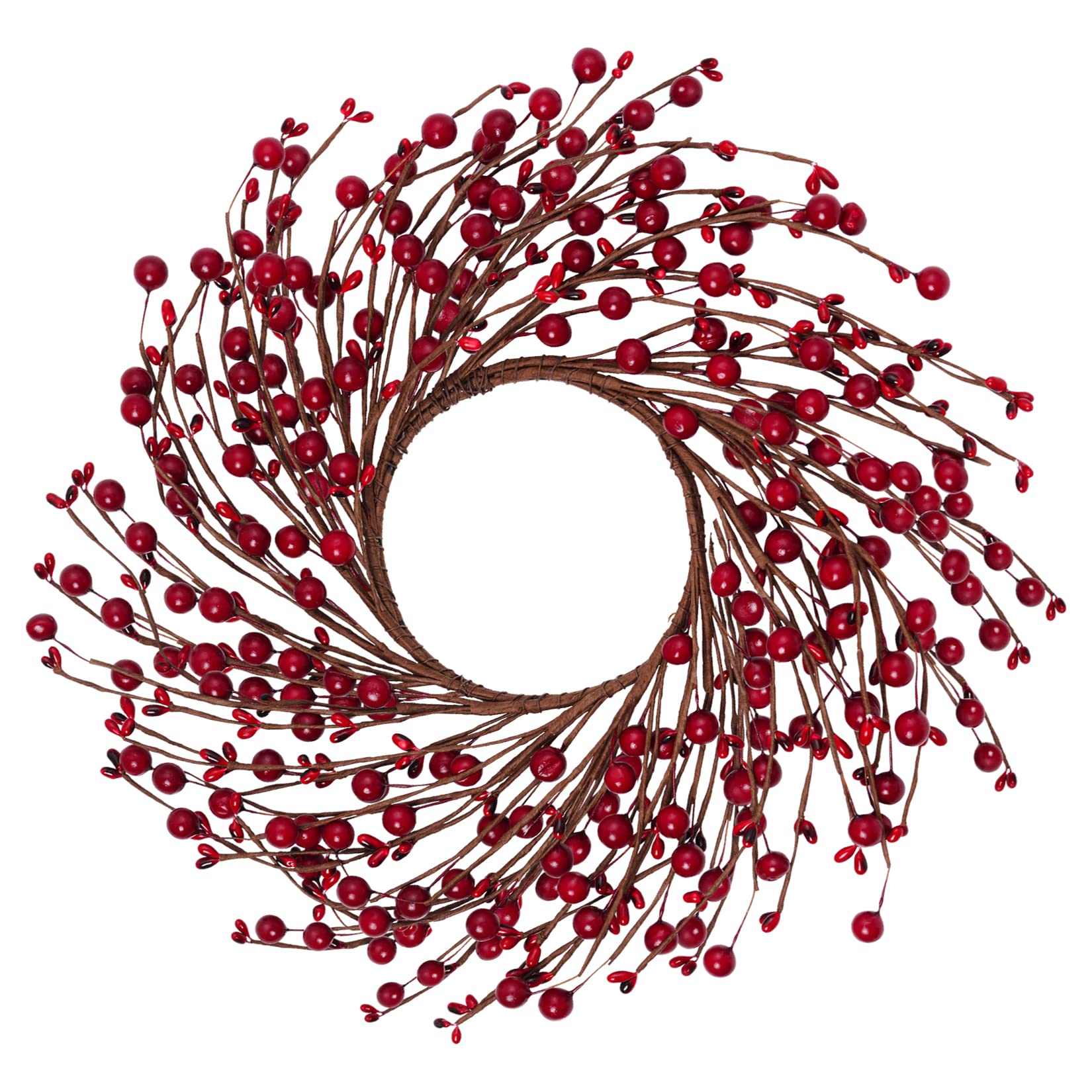 12 Inches Berry Wreath Pip Berries Wreath Winter Artificial Twig Wreath for Festival Celebration Home Farmhouse Front Door Wall Window Home Office Decor Housewarming Gift (Red)