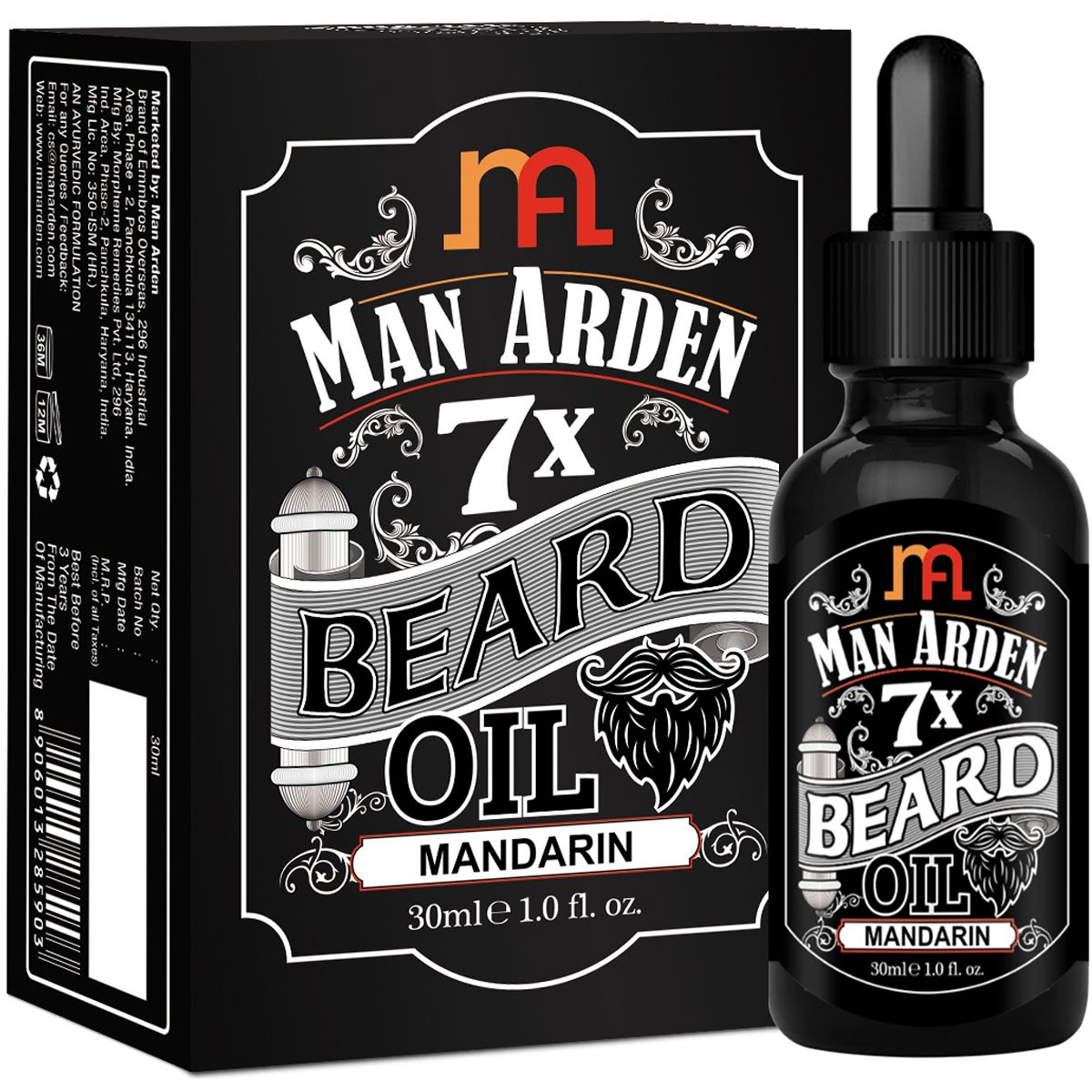 Man Arden7X Beard Oil 30ml (Mandarin) - 7 Premium Oils For Beard Growth & Nourishment