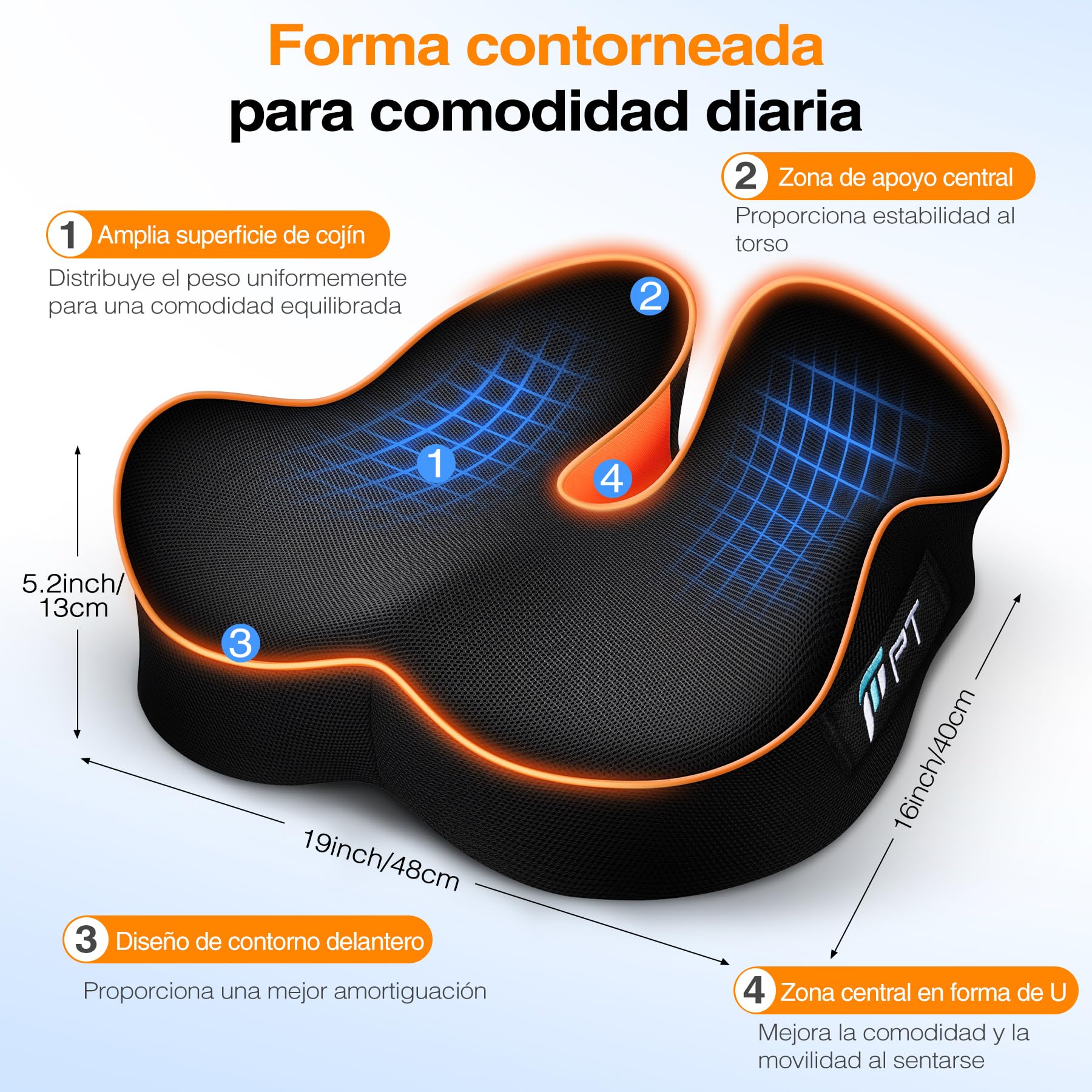 POOTACK Cojín Silla Oficina, Cojín para Silla de Espuma Viscoelástica, Cojín de Soporte Premium en Forma de U para Escritorio en Casa, Silla Gaming, Escritorio de Oficina