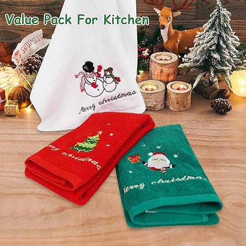 Vista 4 de FreeCon Paquete de 3 toallas de mano de Navidad, 100% algodón, para cocina, toalla de baño suave y bordada para baño, súper absorbente, bonito juego