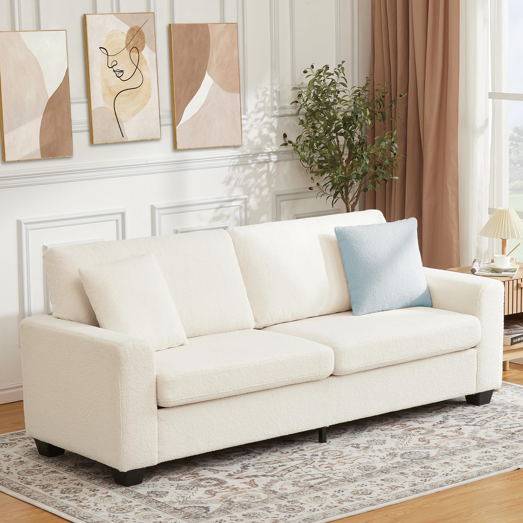 GAOMON 83" Couch for Living Room, Comfy Sofa with Deep Seat, Modern Sofa with Wide Armrest, Removable Cover, Teddy Fleece 3 Seater Couch for Bedroom,