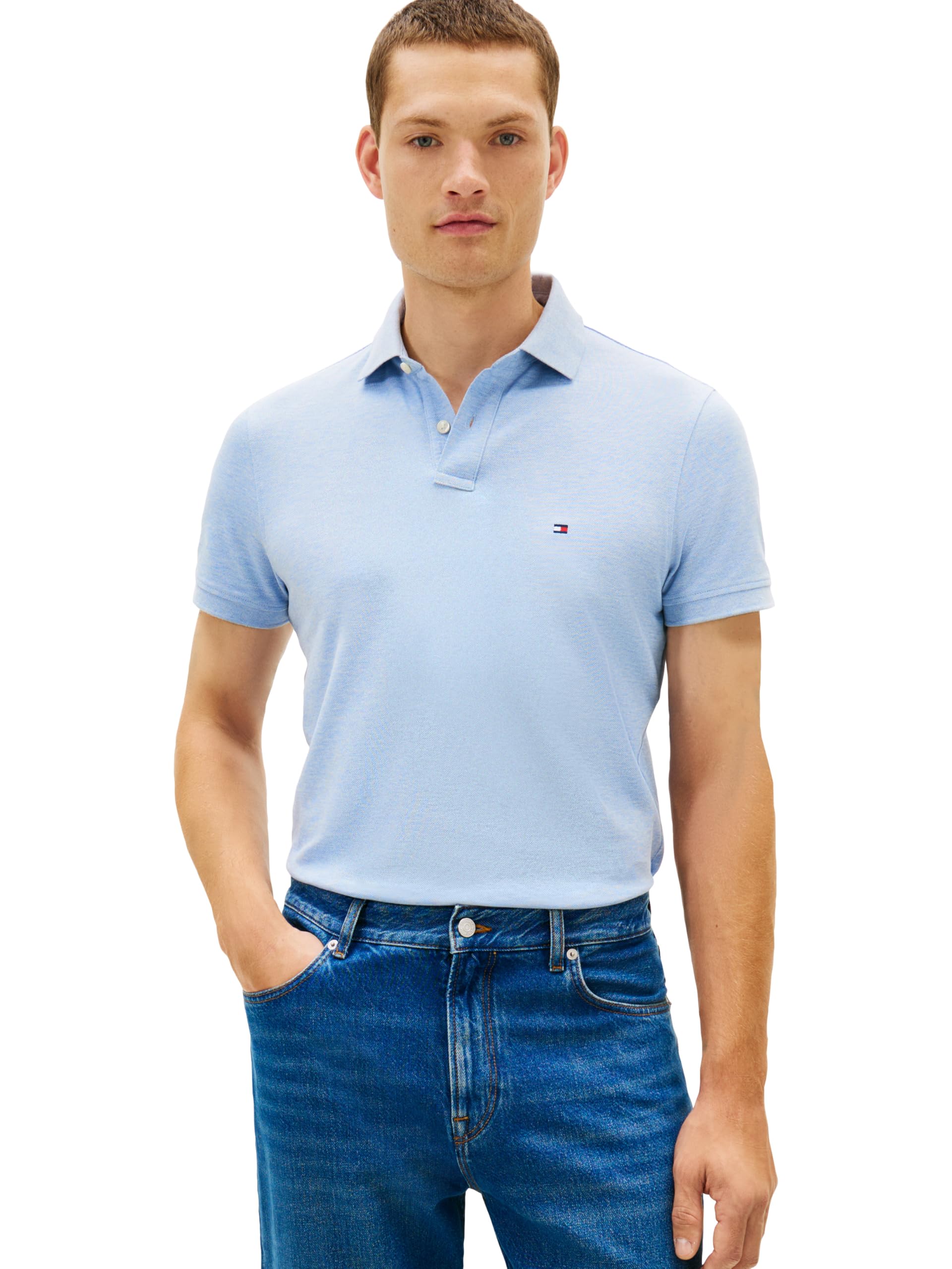 Tommy Hilfiger Men's Short Sleeve Polo Shirts in Classic Fit with Stretch and Organic Pique Cotton