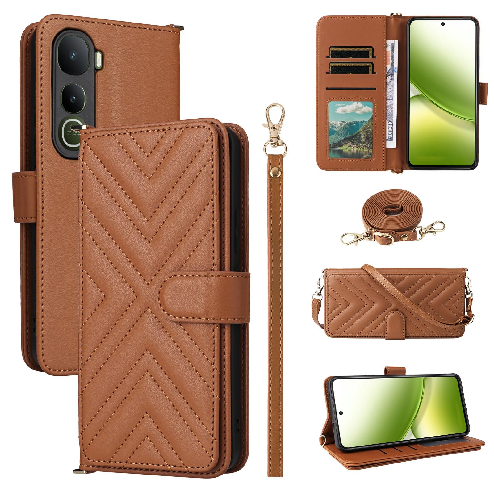 UniqueTroy Vivo Y400 4G/5G Leather Case - Brown - Image 1
