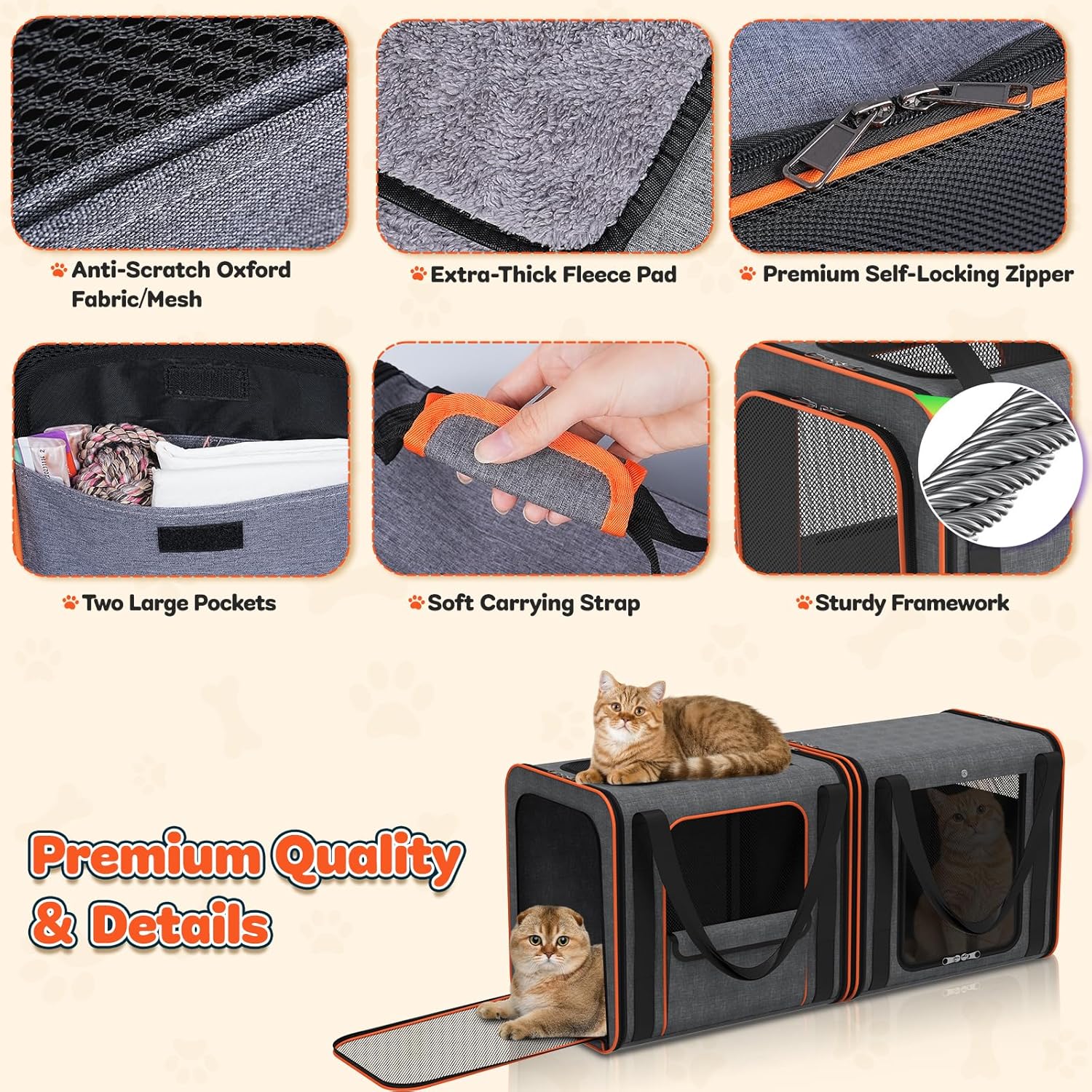 Cat Carrier Bag Large for Travel: 2-in-1 Cat Carrier Soft with Litter Box 34x13x16in Secure The Car Seat for 2 Cats Travelling Design Long Trips Ride