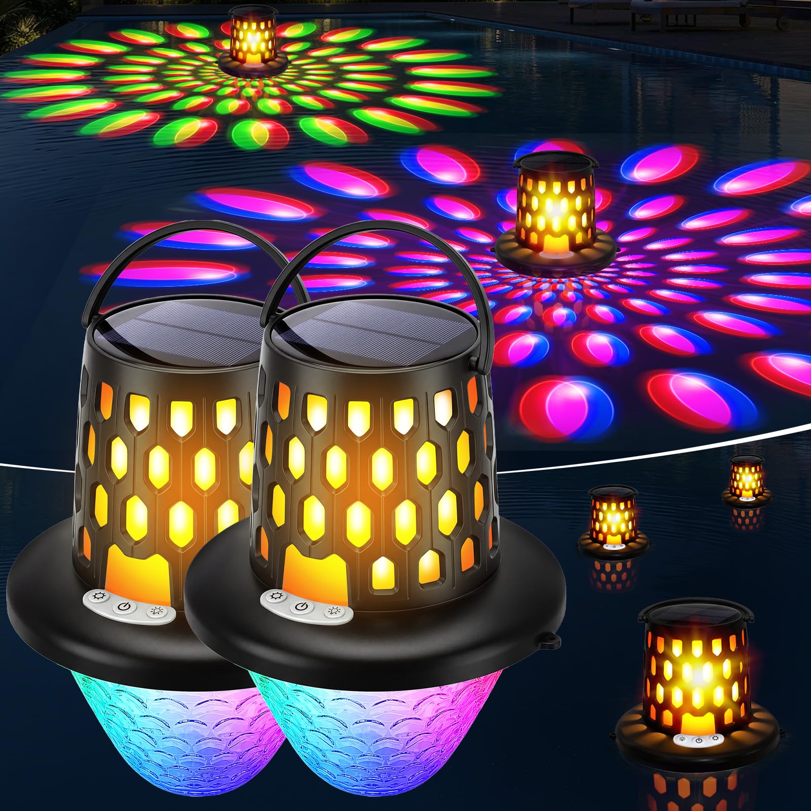 Photo 1 of ? ONLY PARTS?PoolBliss Solar Pool Lights,Flame Floating Pool Lights with Underwater Light,IP68 Waterproof Solar Powered Pool Lighting, 10 Light Modes Hangable Floating Light for Pool Party,Pond Outdoor Decor,2PCS