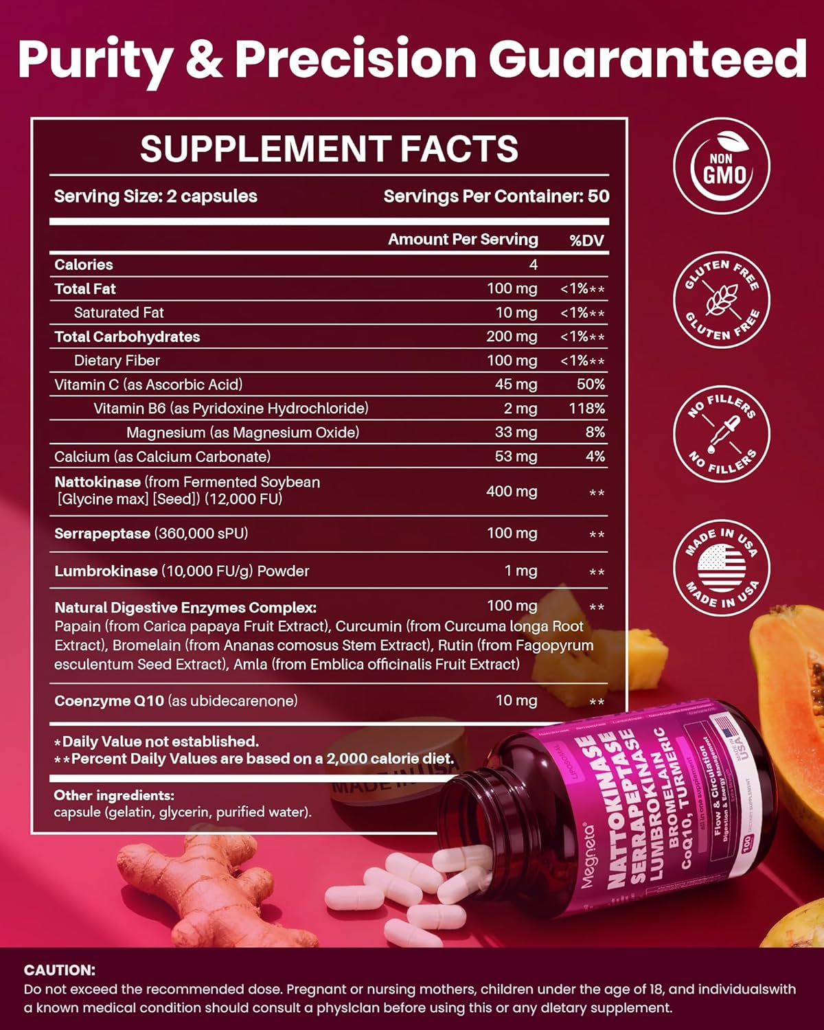Nattokinase Supplement 12,000 FU (Max Strength) Serrapeptase 360,000 sPU, Lumbrokinase 10,000 FUV & CoQ10 -Systemic Enzymes Complex for Cardiovascular & Circulatory Health Support-100 Capsule