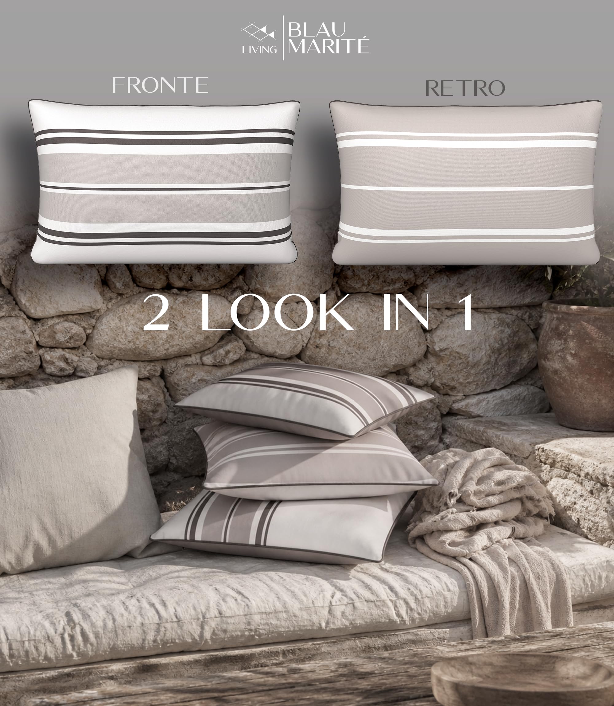 Set 2 Federe Cuscini da Esterno 30x50 cm – Impermeabili, Antimacchia, Resistenti ai Raggi UV – Morbide e Lavabili – Copricuscini Decorativi per Giardino, Balcone, Terrazza – Grigio