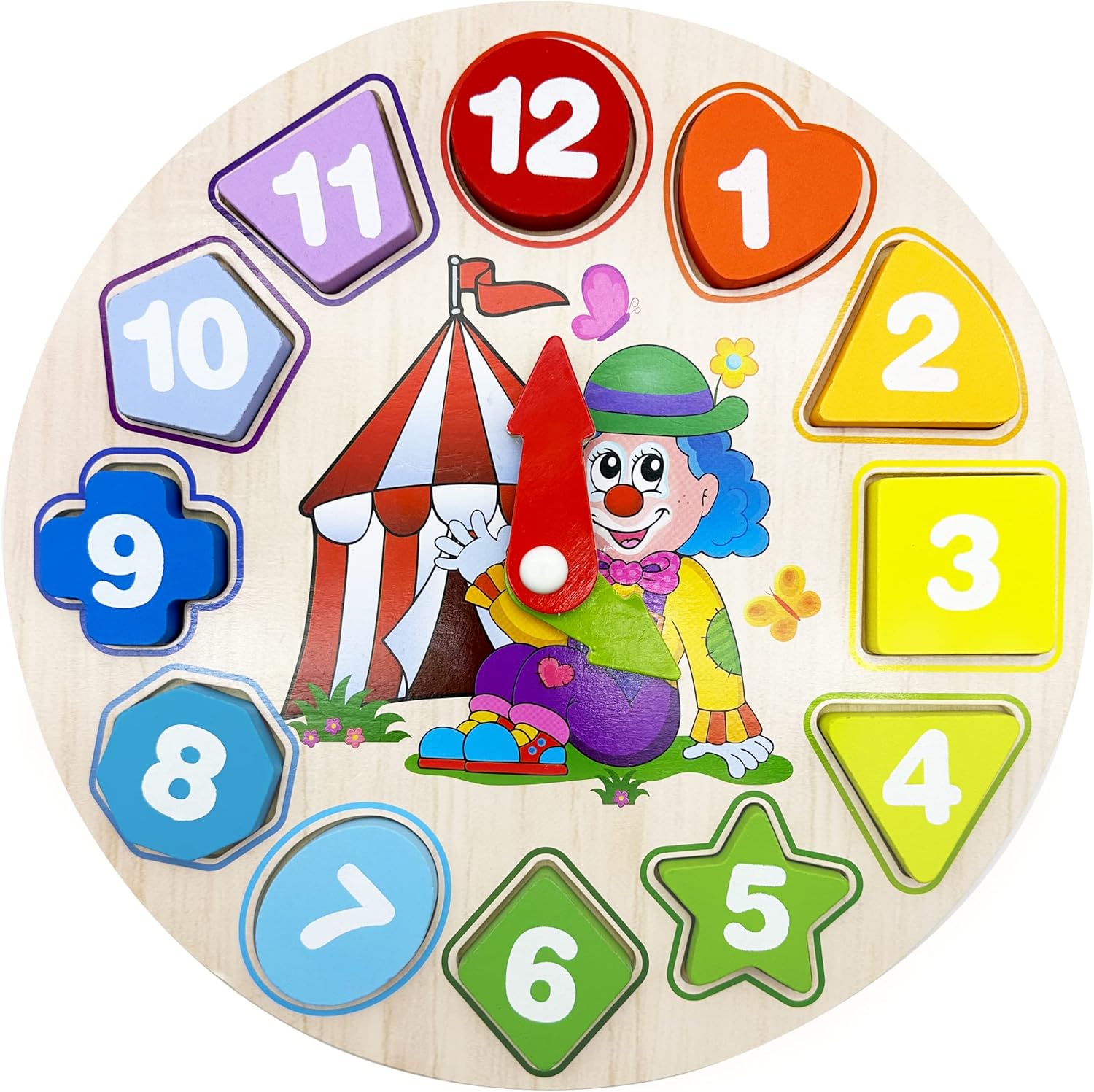 Reloj de Madera Educativo para Aprender las Horas, Formas, Colores y Números - Niño, Niña, Bebé - Juego para Aprender, Juguete Aprendizaje, Montessori, Clasificar, Encajar, Puzzle Infantil, Didactico