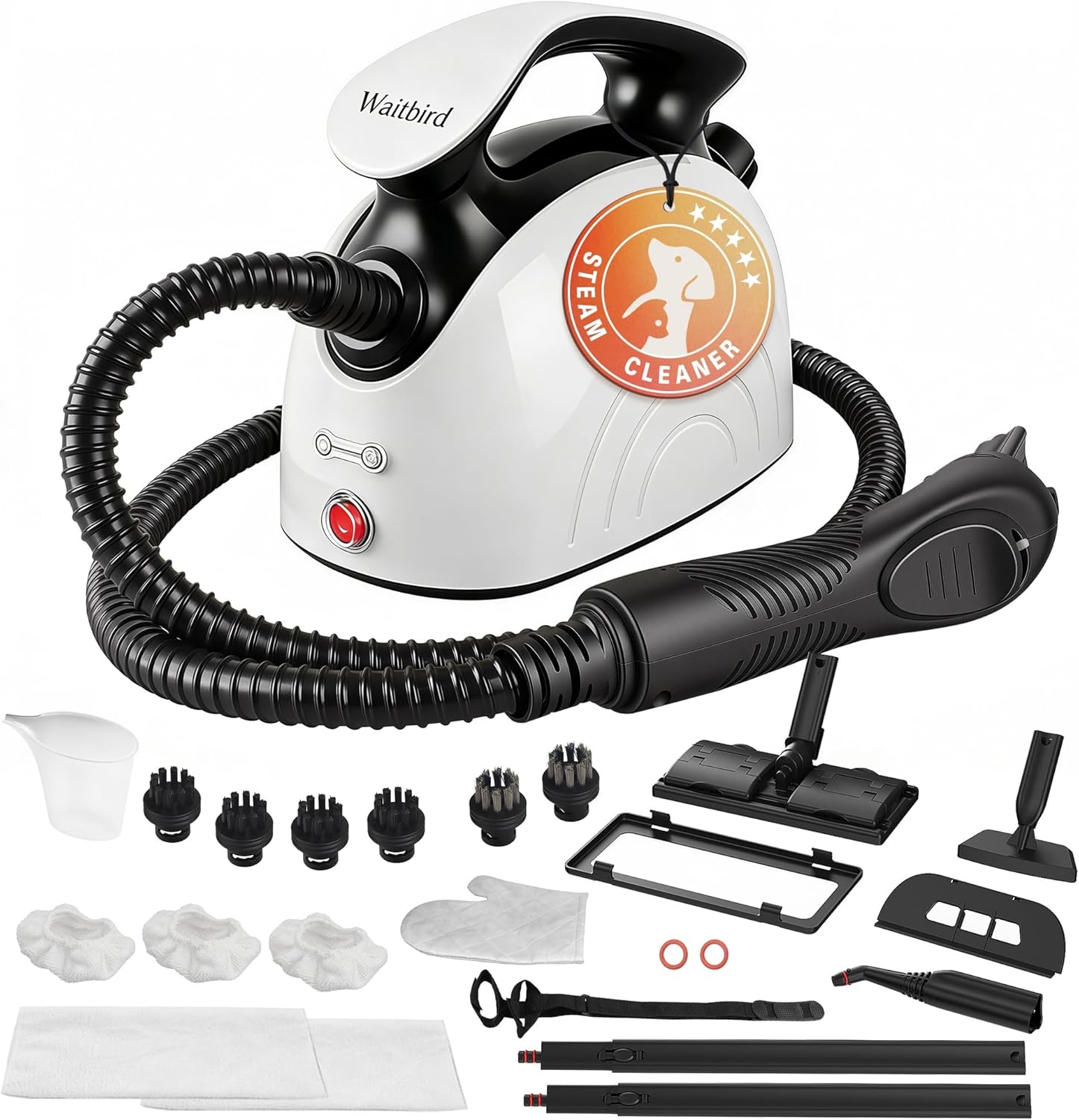 multi-surface steam cleaner with 21 accessories for kitchen grease, bathroom grout, tile floors, and windows - handheld & chemical-free large