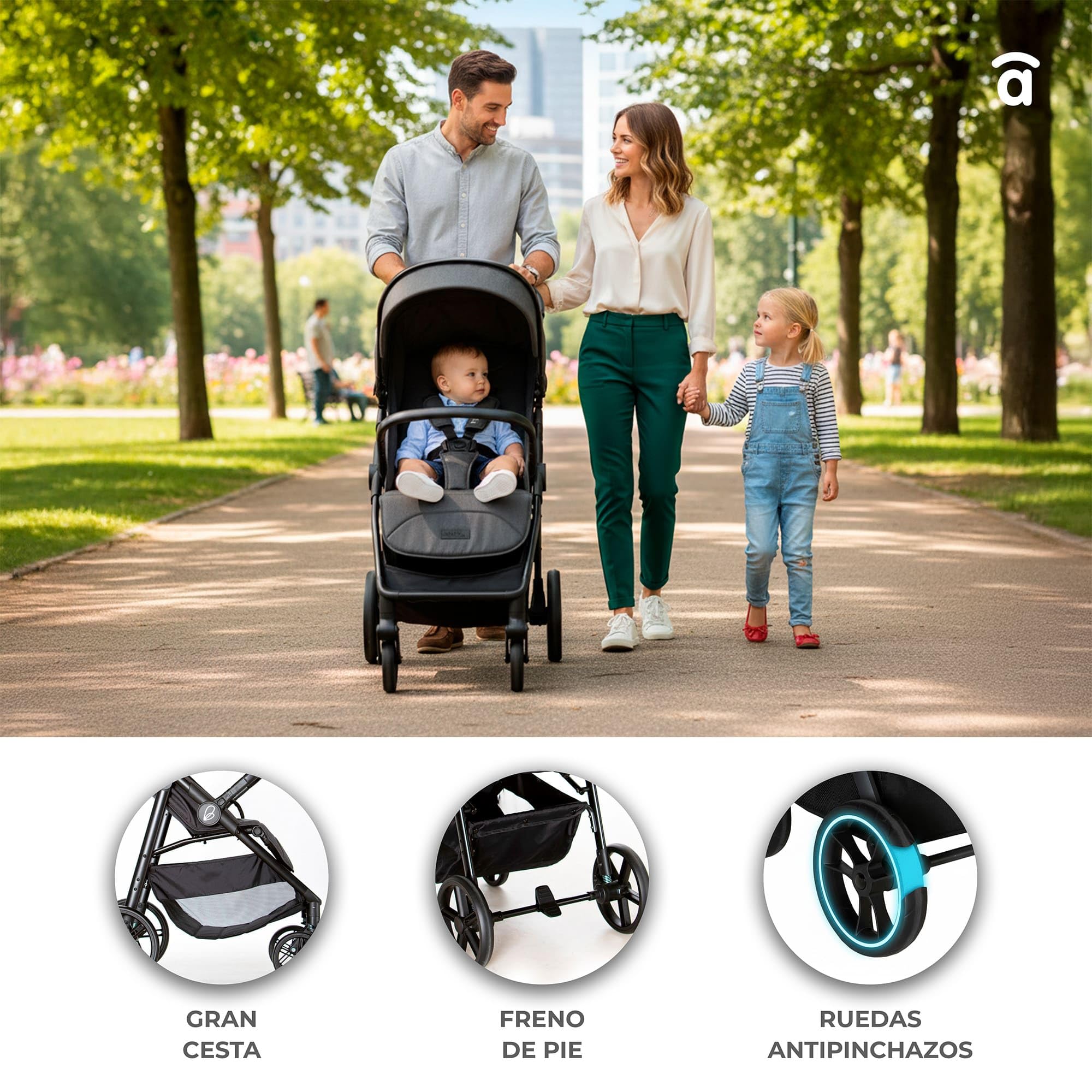 Asalvo FIYI Silla de Paseo, Carrito bebé, Carro para bebés, Confortable, Ultraligera, Segura, Capota con Ventana y Freno Trasero, Manejable, Plegado compacto, Carga Máxima 24 kg, Negro