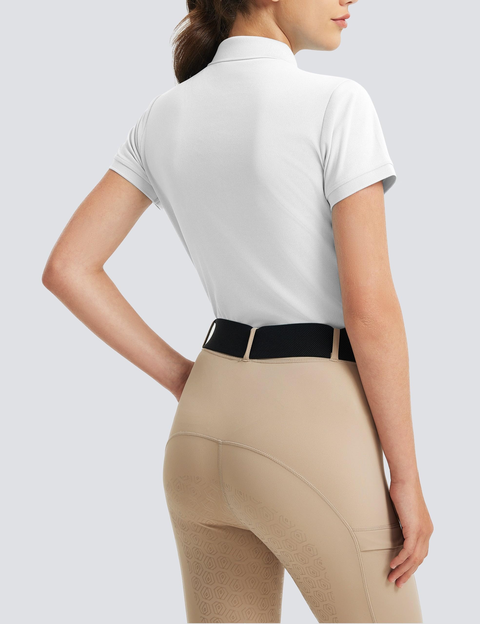FitsT4 Sports Womens Equestrian Horse Riding Shirts Short Sleeve Moisture Wicking Polo Shirts for Golf Tennis Work White S