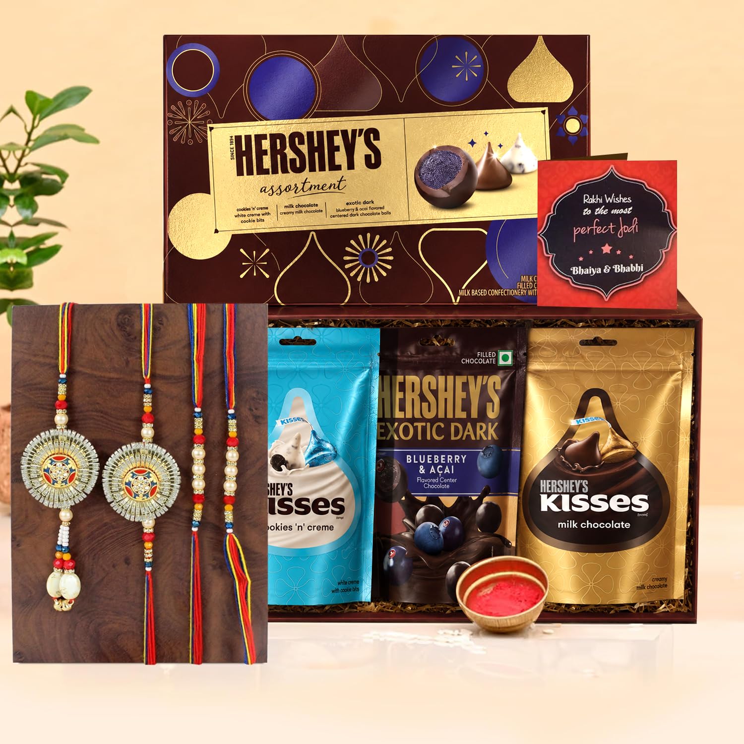 TIED RIBBONS Rakhi for Brother and Bhabhi Kids with Chocolate Gift Hamper - Premium Family Rakhi Set of 4 for Bhaiya Bhabhi Kids with Chocolates Box Card and Tikka - Couple Rakhi Set-image-16