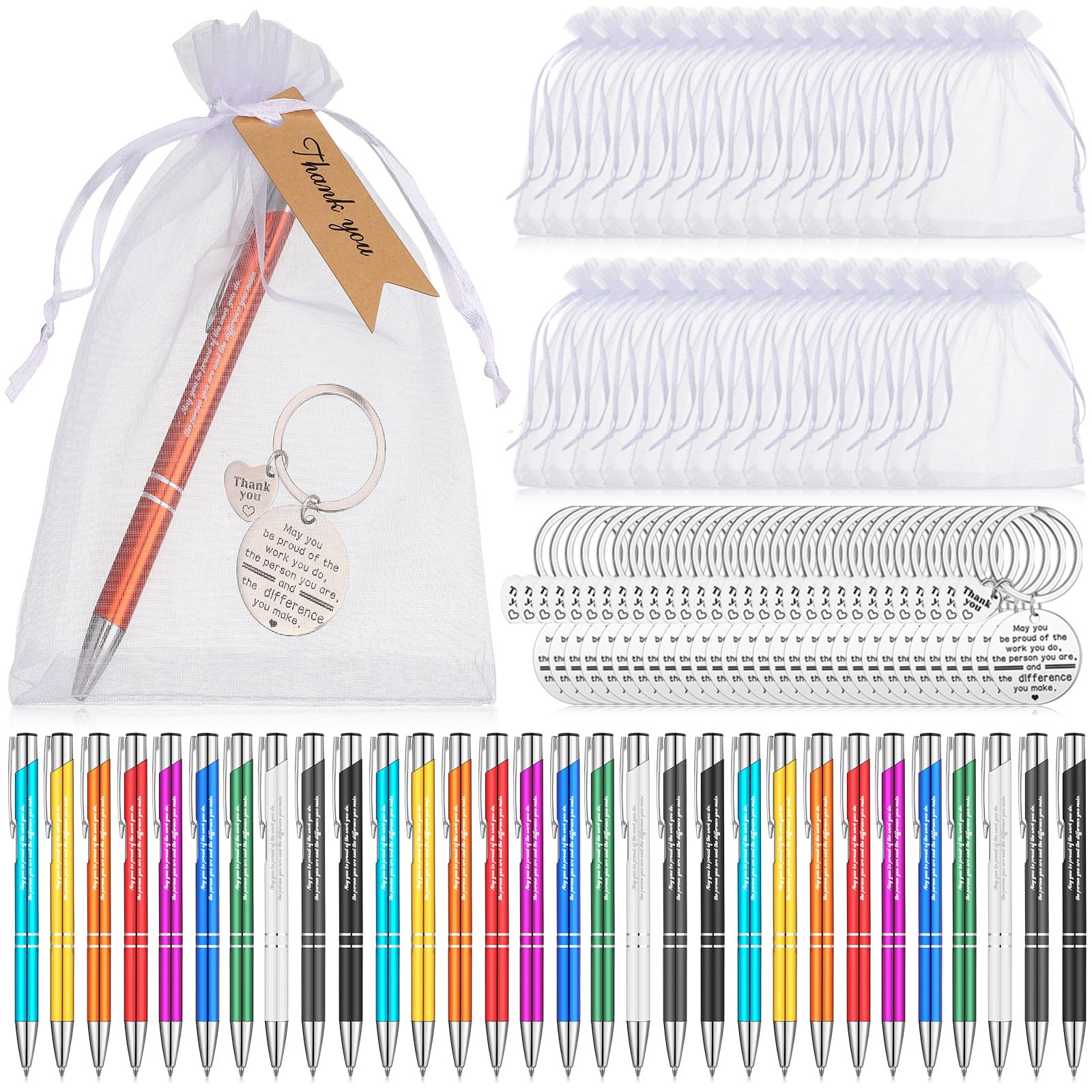 Teling Employee Appreciation Gifts Bulk Keychains for Coworkers Thank You Gifts Inspirational Ballpoint Pens for Employee Coworker Teachers(30 Sets)