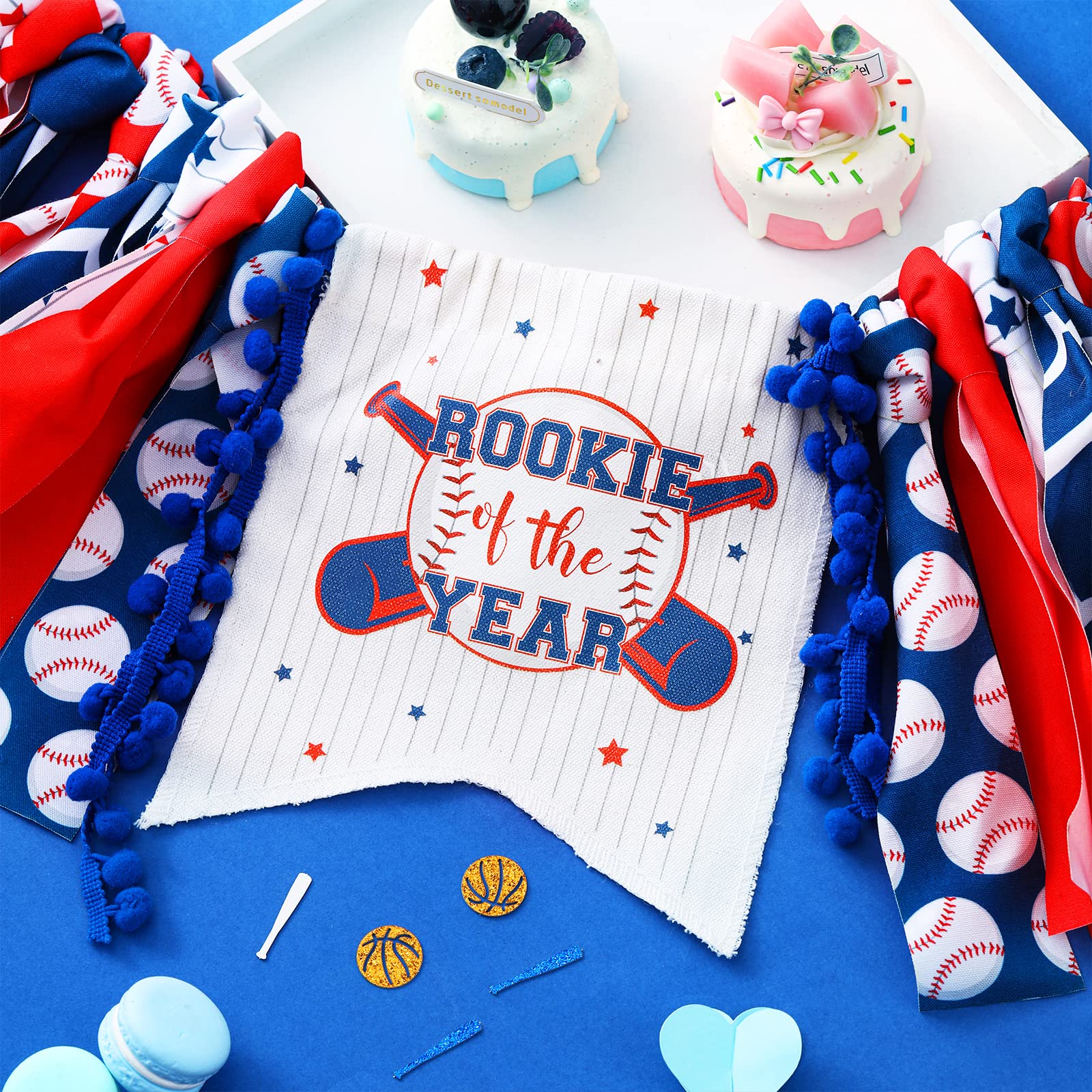 Baseball "Rookie Of The Year" 1st Birthday High Chair Banner – Blue & Red Party Decor - View #9