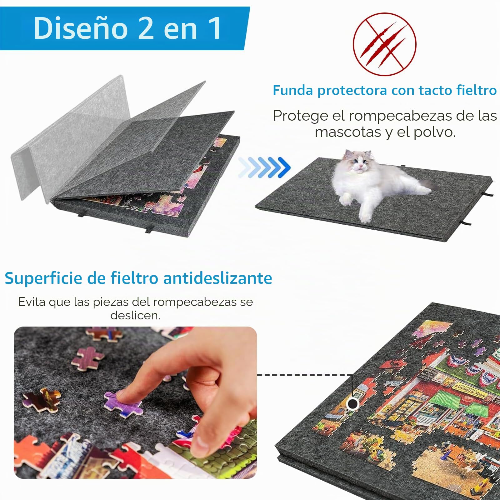 Mesa Inclinable para Puzzles con 6 Cajones y Cubierta - Tablero Ligero de Fieltro para Hasta 1000 Piezas - Con Soporte 2 en 1 y Asa de Transporte - Ideal para Adultos y Amantes de los Puzzles