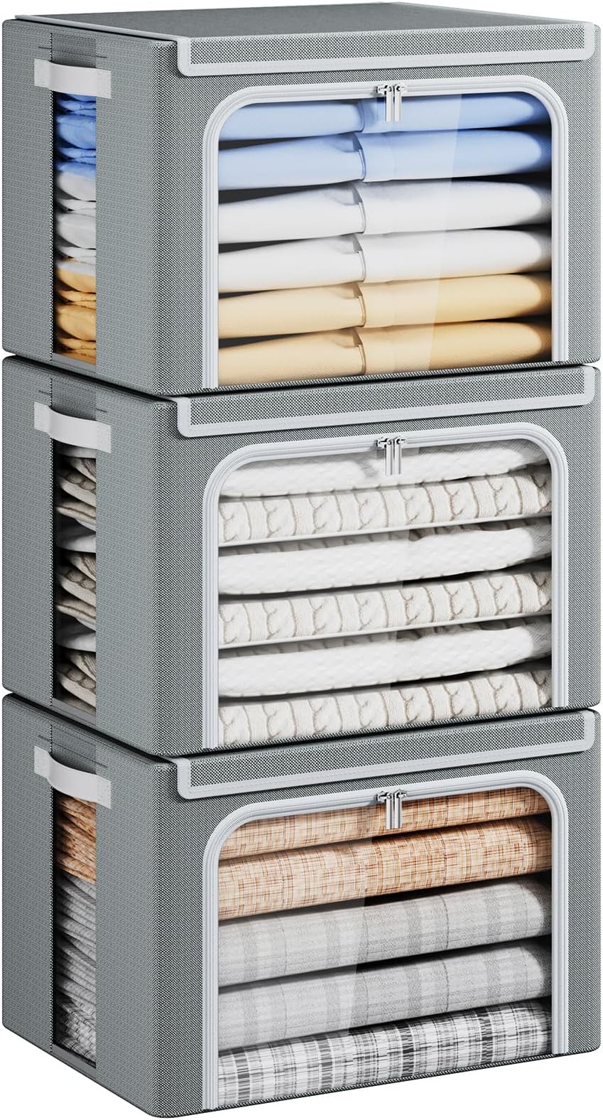 Amazon.com: 36L Clothes Storage Bins with Metal Frame, 3 Pcs Stackable ...
