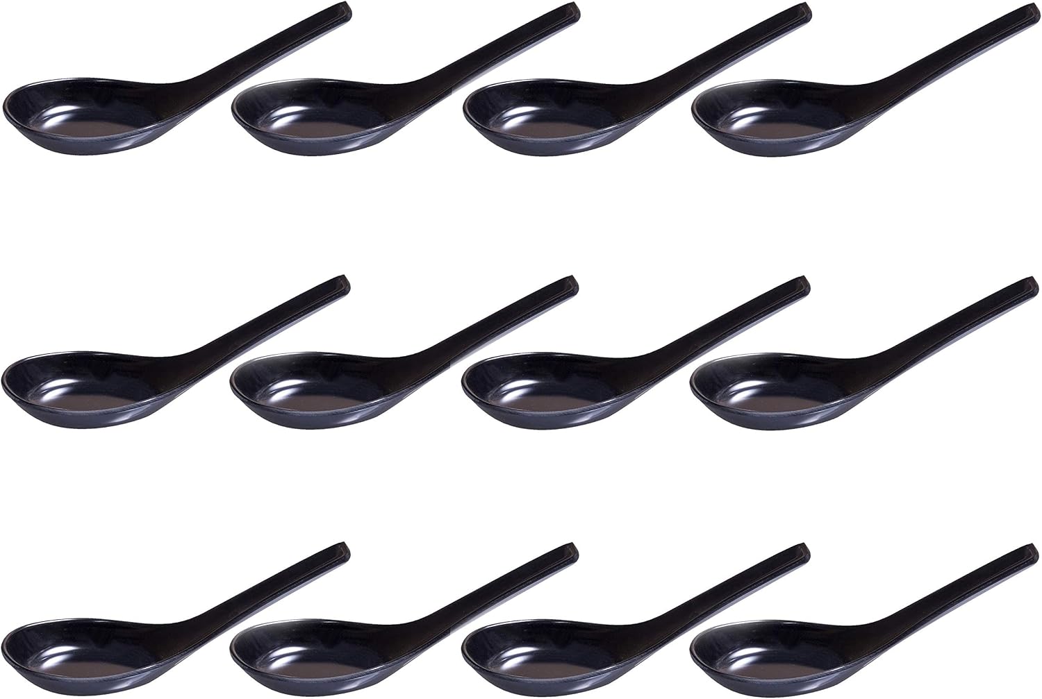 JapanBargain 3192x12, Set of 12 Asian Japanese Chinese Wonton Soba Rice Pho Ramen Noodle Soup Spoons, Black image 3
