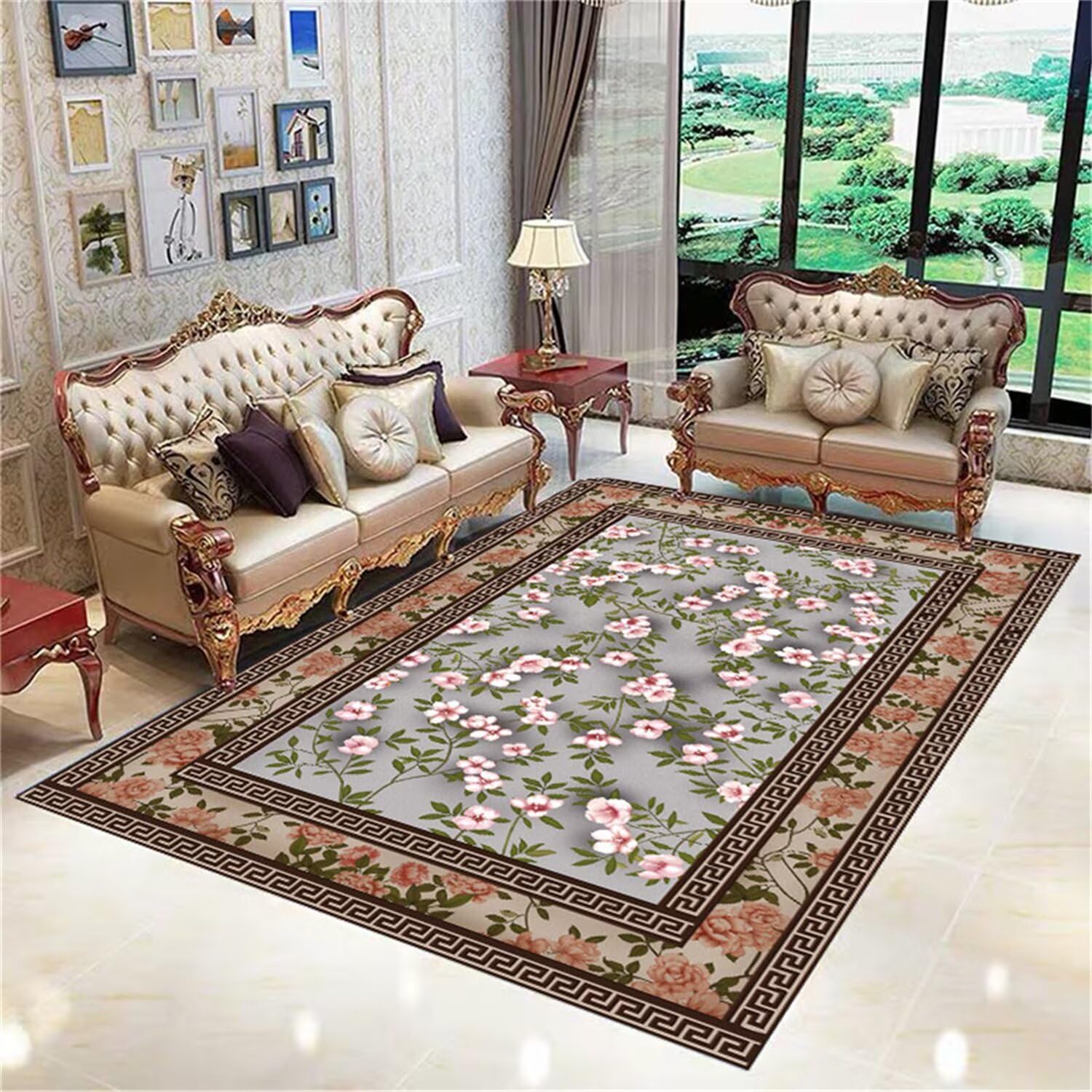 Tapis chambre lavable fin et anti-trébuchement gris rose 80x150cm