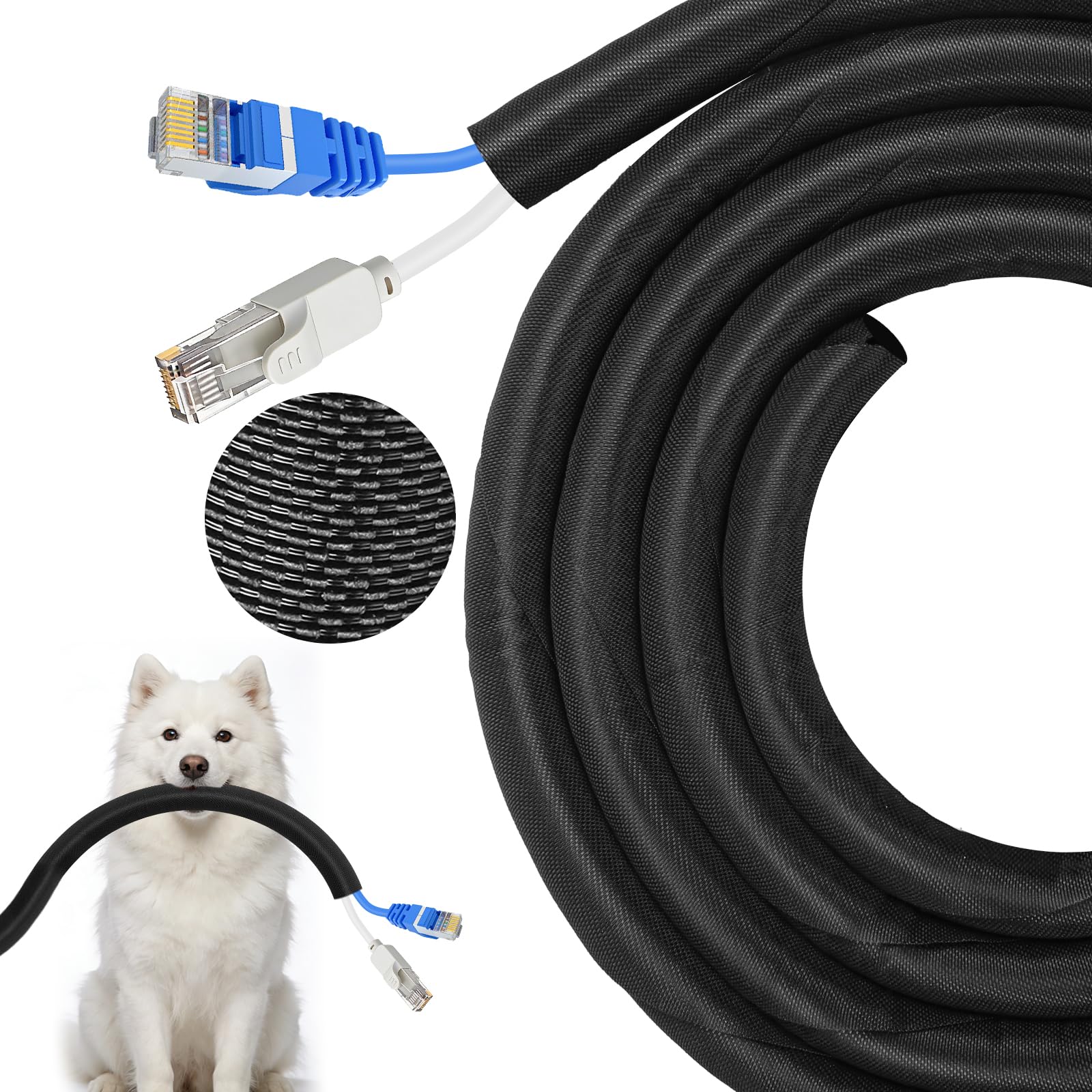 10Ft Cable Tidy Sleeve Thickened Material Stop Wires from Pets Chewing Flexible Self-Wrapping Cord Protector Ideal for Home, Office & Garden, Keeps Wires Tidy & Fits USB Power Cords (Black, 19mm×10Ft)