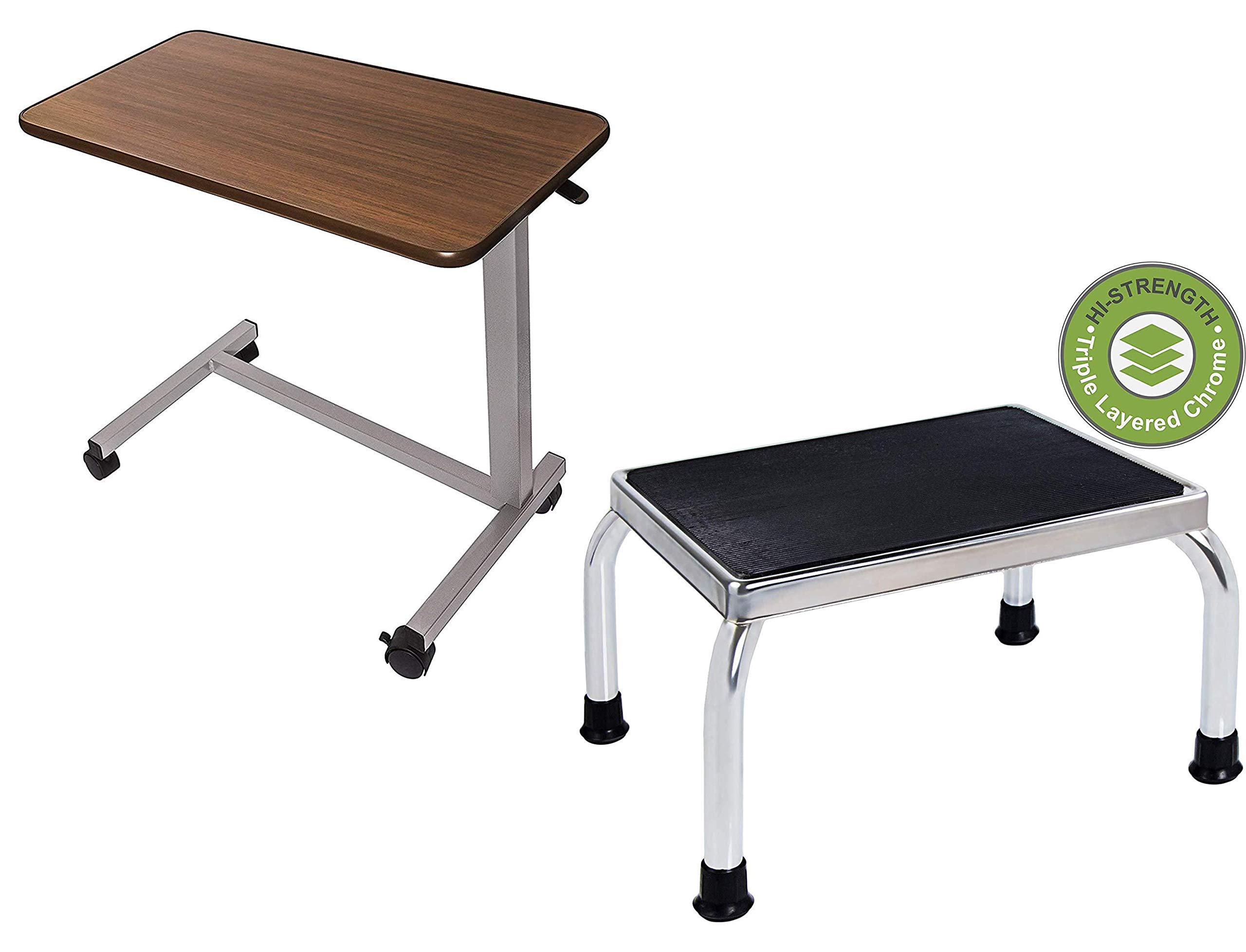 Buy Vaunn Medical Bedroom Mobility Bundle Overbed Bedside Table and Foot Step Stool Online at