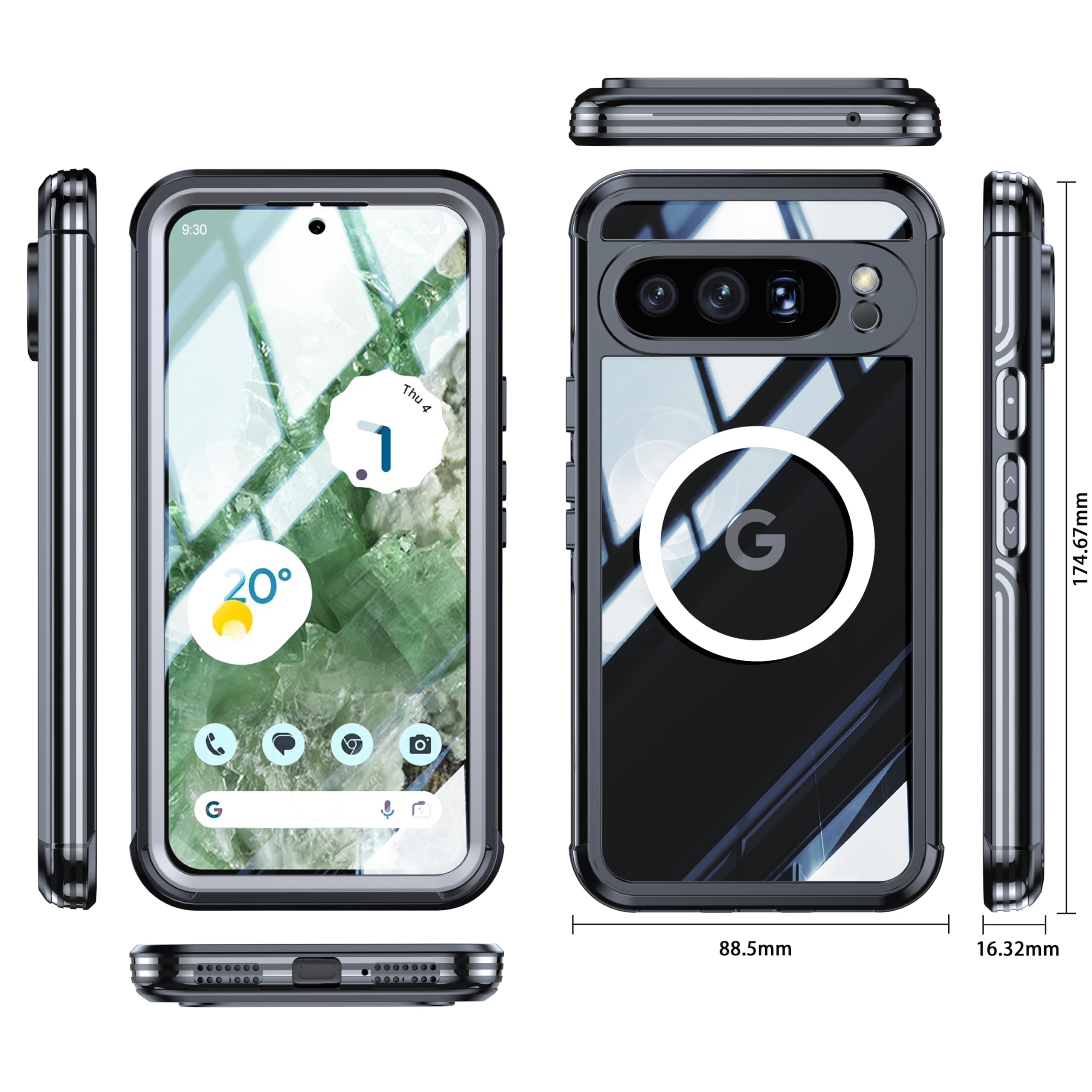 Colala Cover Per Google Pixel 9 Pro XL – Custodia Antiurto 360° Con Protezione Schermo Integrata – Doppio Bumper Trasparente – Fronte/Retro – Trasparente - 2