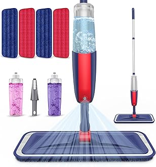 Spray Mops for Floor Cleaning: MEXERRIS Wet Dust Mops with 4 Washable Mopping Pads 2 Refillable Bottles - Flat Floor Mop with Sprayer Home Commercial Mop for Hardwood Wood Laminate Ceramic Tiles
