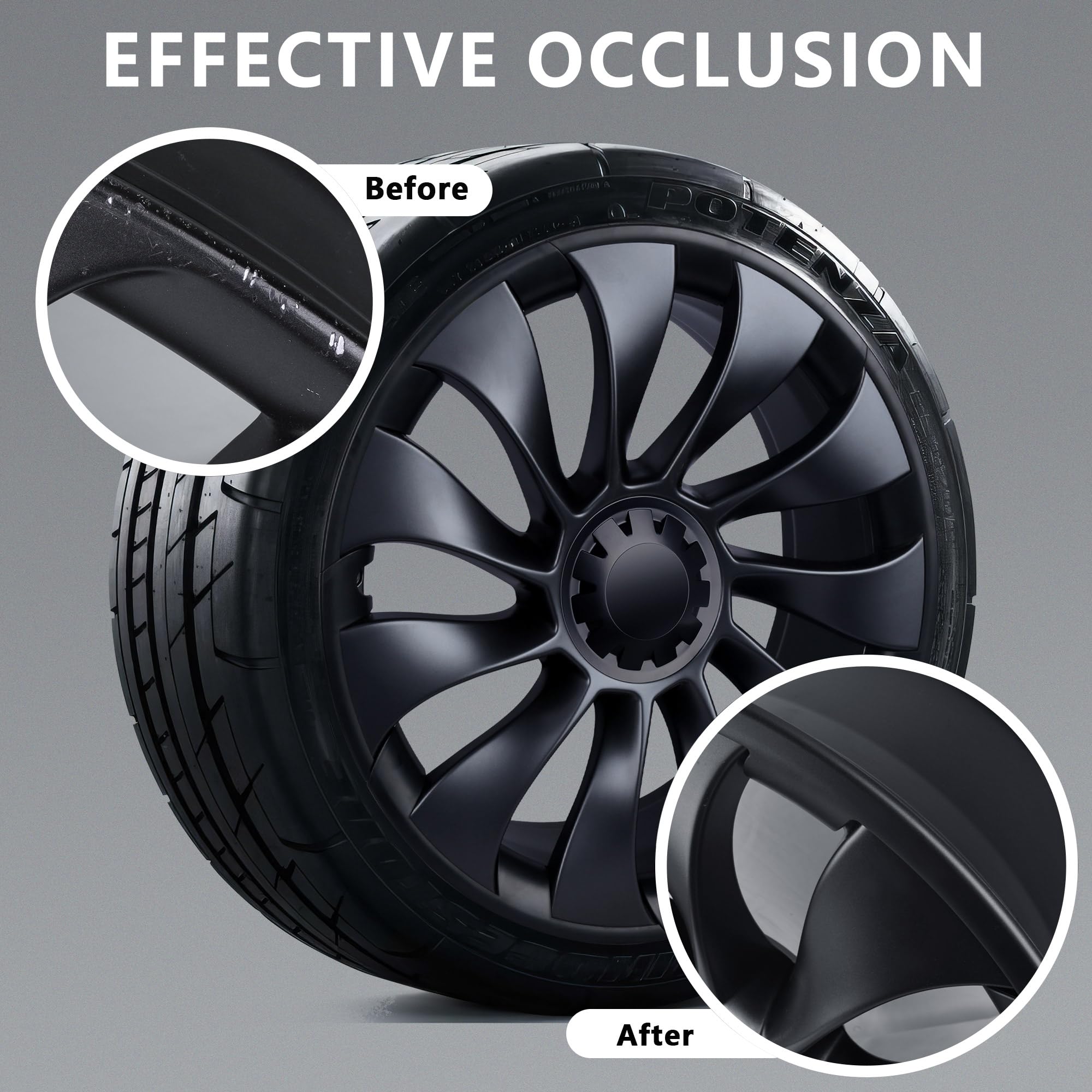 Protection Jantes Tesla Model Y 20 Pouces EVOOOR - Bandes Anti-Rayures Rebor Ds Trottoir | Noir Mat, Set De 4