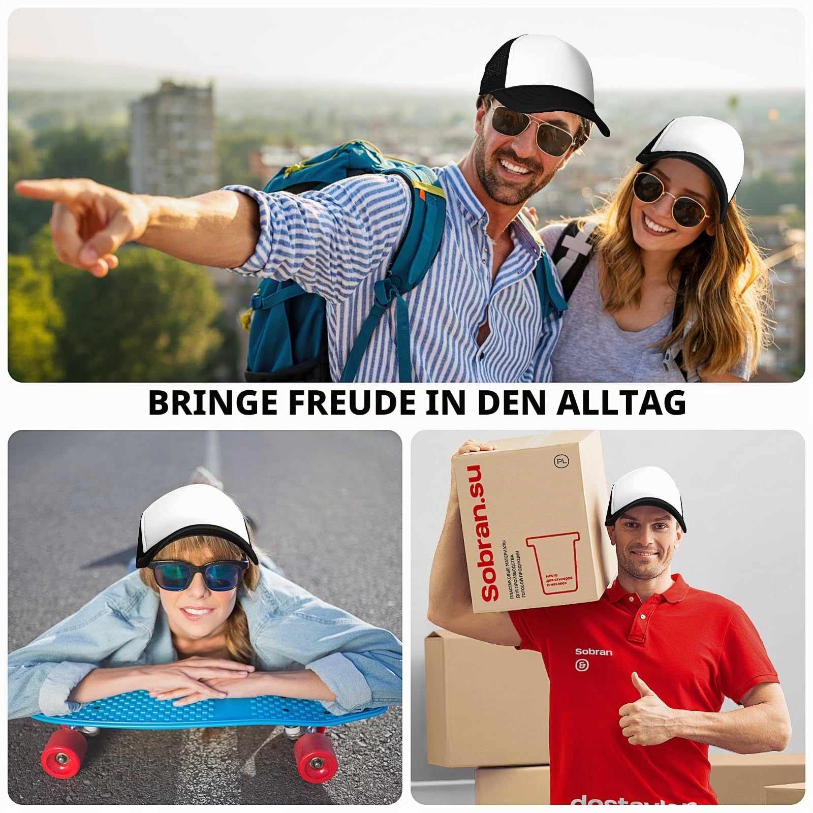 24 Stück Trucker Caps Blanko, Mesh Basecap Rohlinge Sublimation Leere Baseballkappen Multipack Verstellbare Snapback Caps für Bedrucken & Bemalen DIY JGA