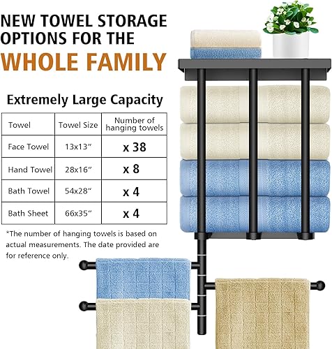 Miniatura 5 de Kayfia Toalleros para baño con barra de toalla giratoria de rotación de 180, almacenamiento de toallas con estante de metal, toallero montado en la