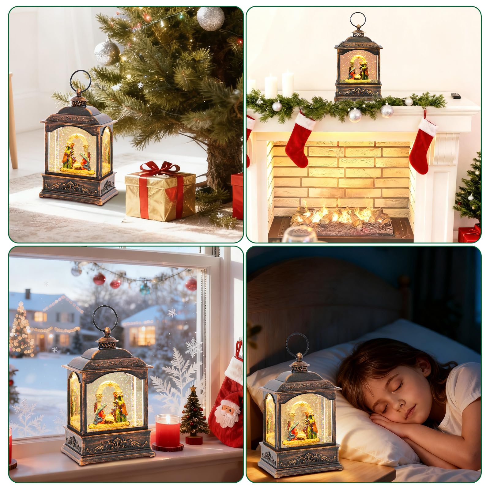 Weihnachtliche Schneekugel Musikspieluhr mit Krippen-Szene | LED Wasserlauflicht Weihnachtsdekoration | 6-Stunden Timer | 21 cm | USB/Batteriebetrieb