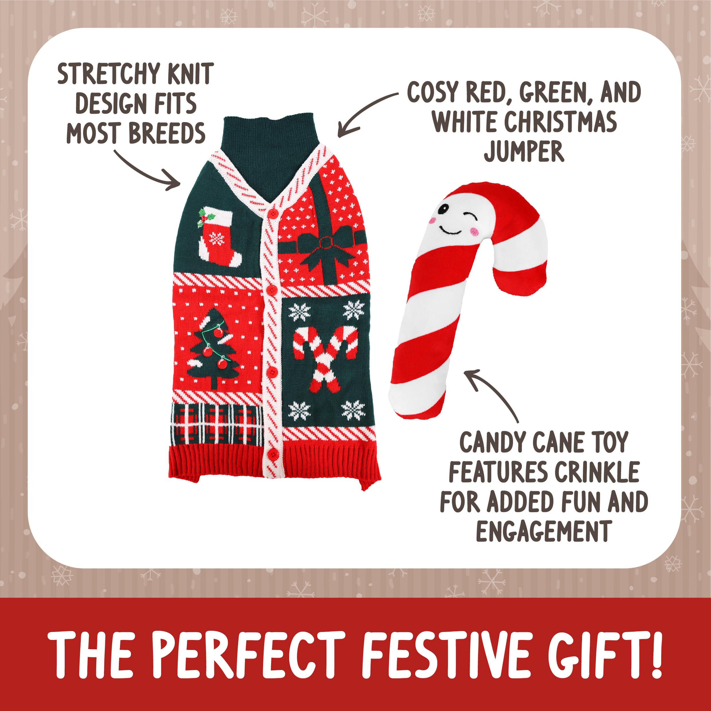 Rosewood Cupid & Comet Box for Dogs Small, Festive Dog Jumper and Candy Cane Plush Toy, Holiday Dog Present - Image 4