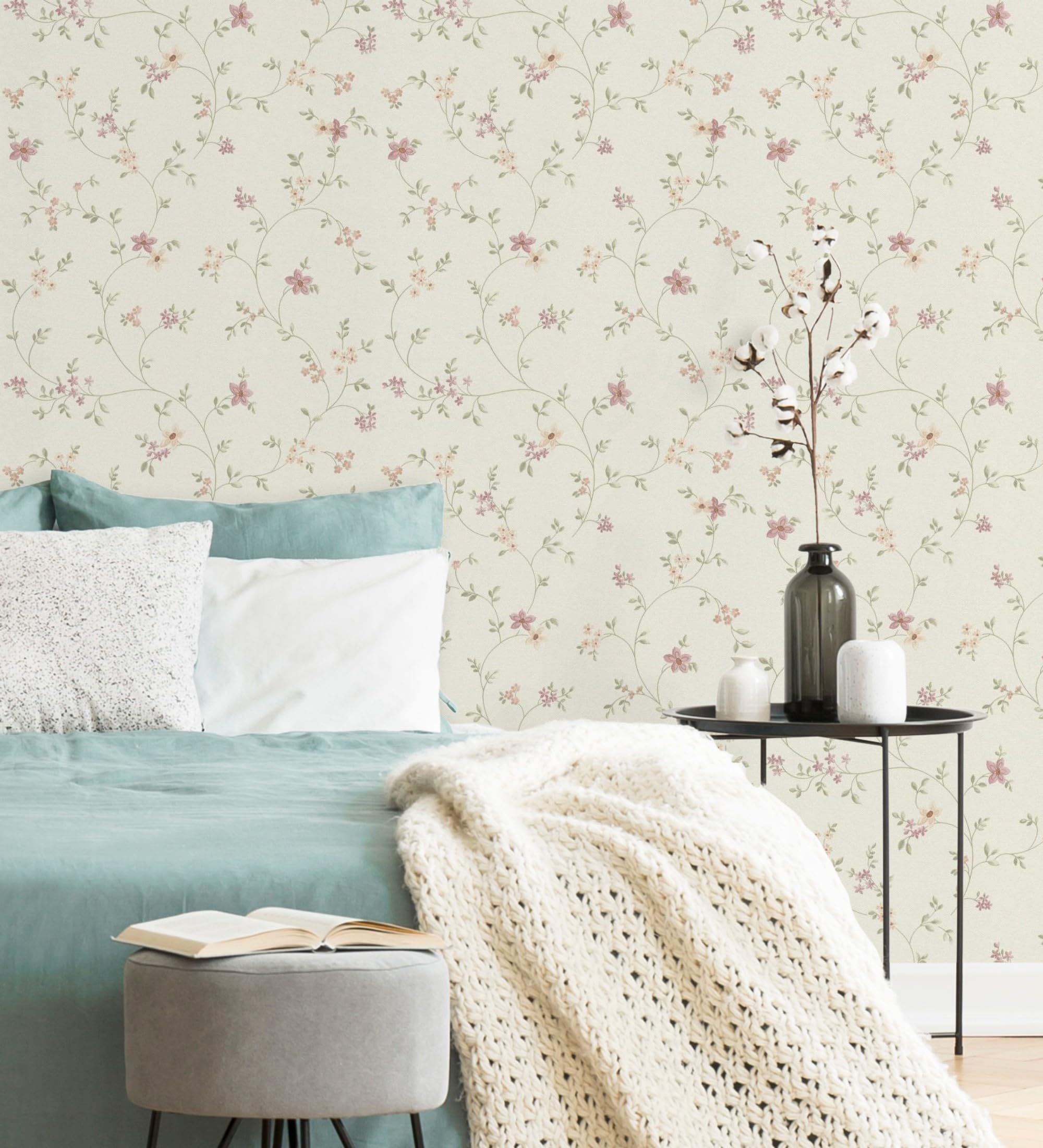 GAULAN 683341 - Vlies-Vinyltapete, Strapazierfähig, Abwaschbar. Tapete mit kleinen Blumen in Malve- und Beigetönen mit Textilstruktur für Wohnzimmer Küche - Rolle 10 m x 0,53 m